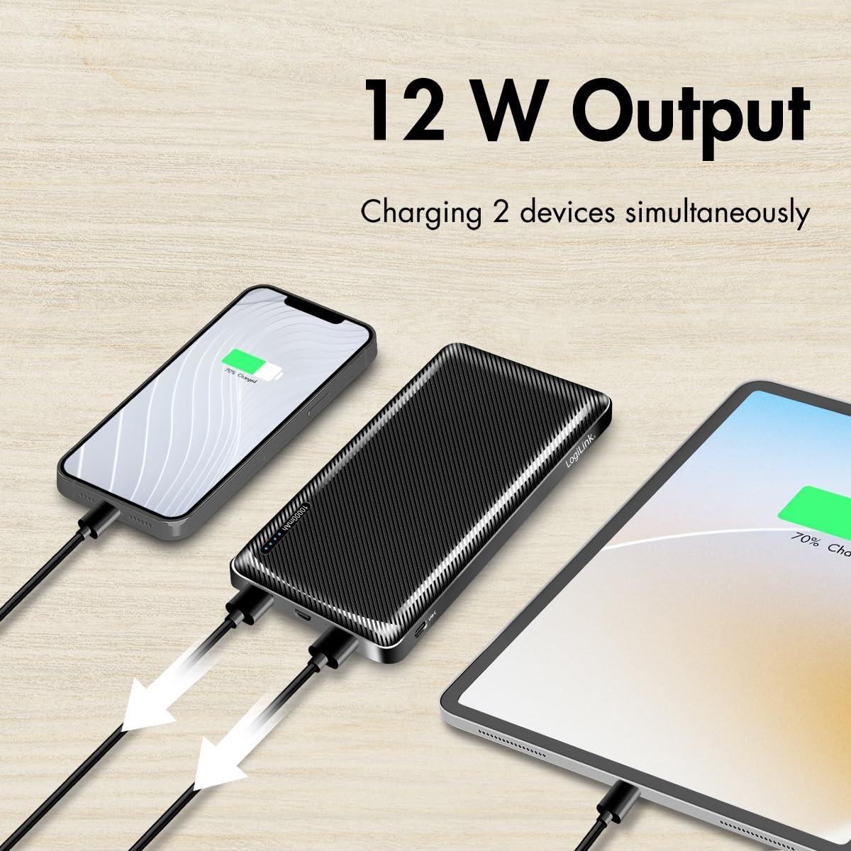 LogiLink PA0257 Power Bank 10000 MAh Ai Polimeri Di Litio - Con Cavo 2 In 1 USB-C E Micro-B, Display LED, Nero
