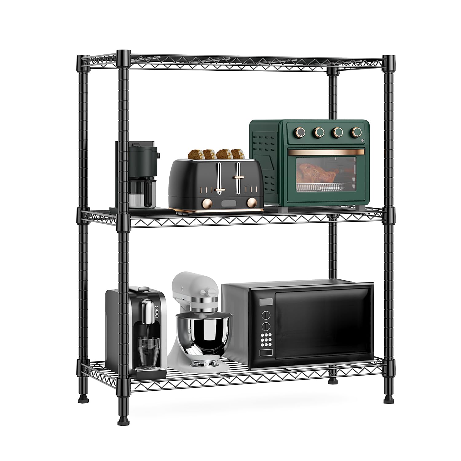 M MZG 750 lbs 3 Tier Storage Rack Metal Wire Shelving Unit, Storage Standing Shelf Organizer for Laundry Bathroom Kitchen Pantry Closet Garage Basement Utility Room, Black 35x75x90.2cm — image 1