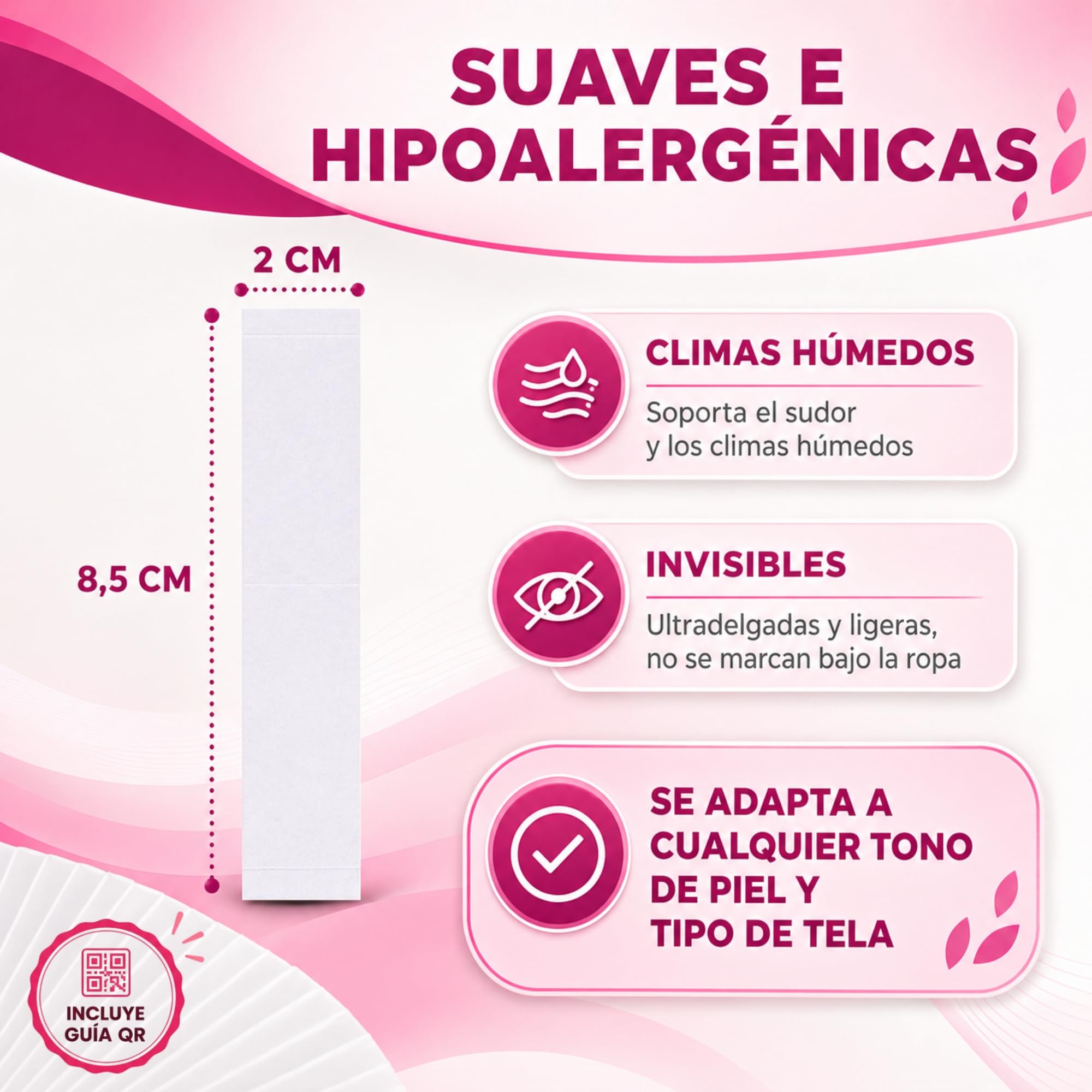 Cinta Doble Cara Invisible Adhesivo Natural Extrafuerte Resistente al Sudor Hipoalergénica para Ropa y Piel Sin Daños Sin Residuos