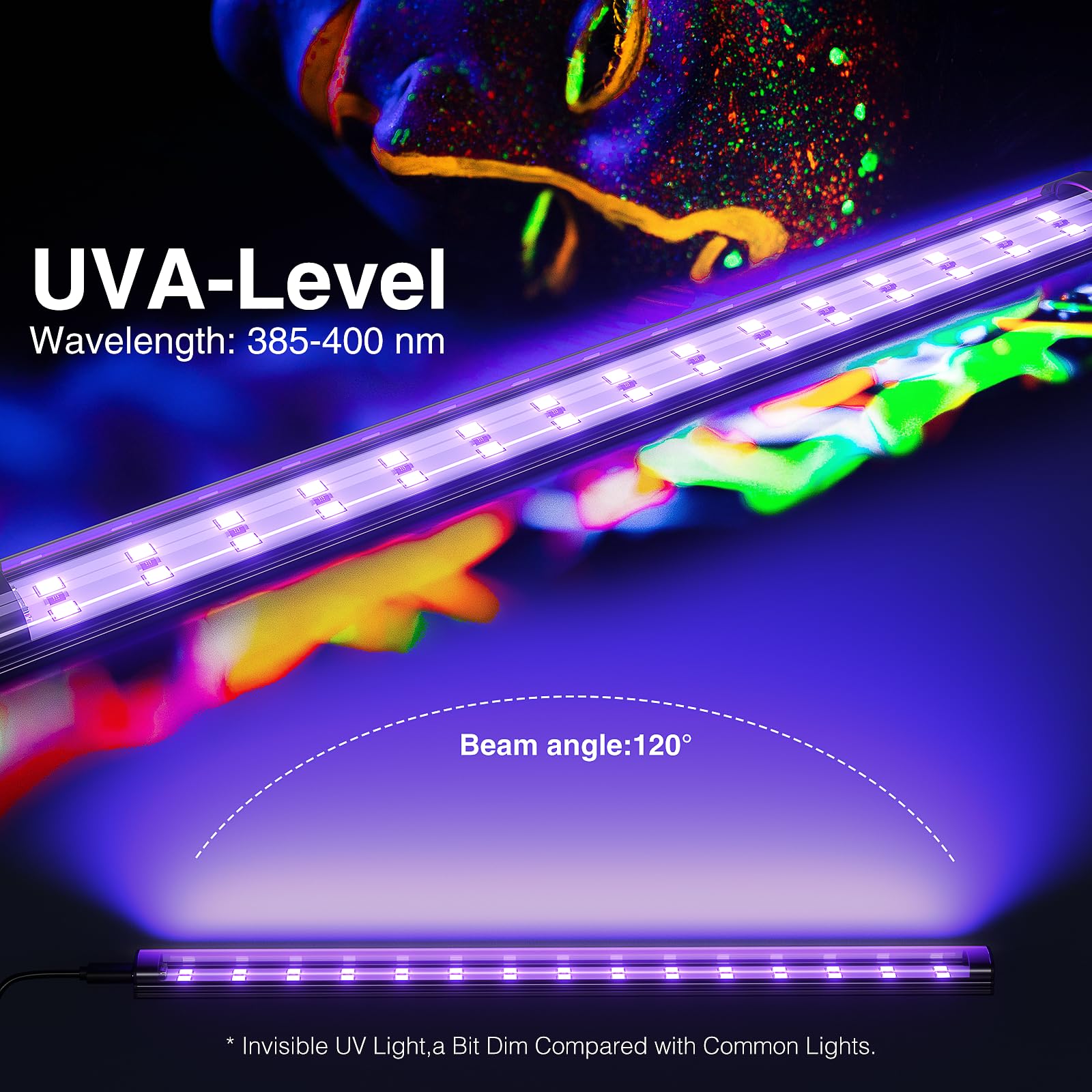 Onforu 4 Pack 10W UV LED Black Light Tube, 385-400nm, 28cm, 120° Beam Angle, 30,000 Hrs Lifespan, USB Powered - Image 2