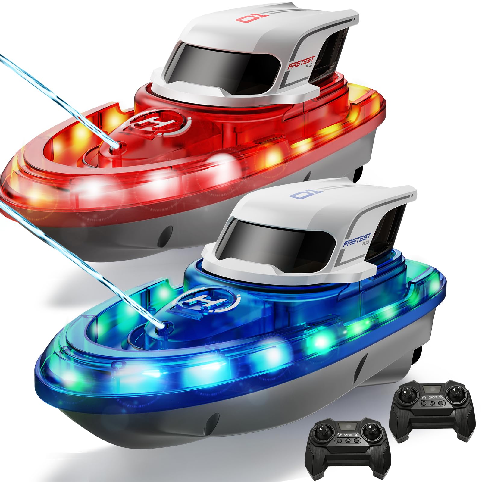 Syma 2 Pack Remote Control Boats for Kids, RC Racing Boats with LED Lights & Water Spray, 40 Minutes Total Playtime（20 Mins Per Boat）, Pool & Lake Toy, Gifts for Boys Girls Aged 8–12