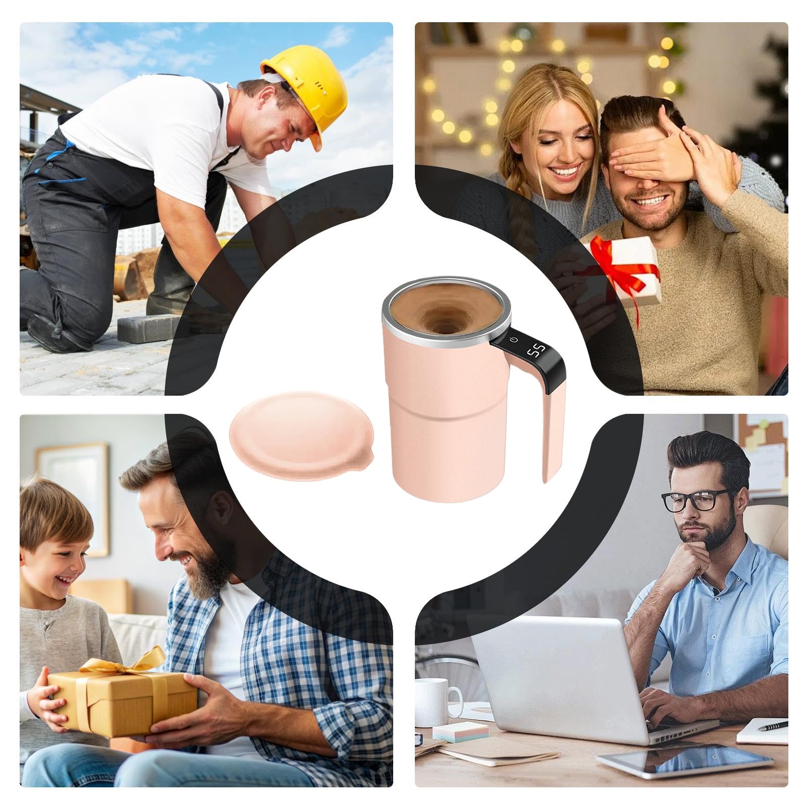Taza de Autoagitación Taza de Café Portátil con Display Automático de