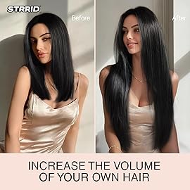 StrRid Natural Black Hair Extension Clips 26 Inch Long Invisible Straight Thick Synthetic Clip in Extensions Ins 5PCS Easy Installation Fake Soft Hairpieces for Women Weddings Party Daily Use 8.1 Oz