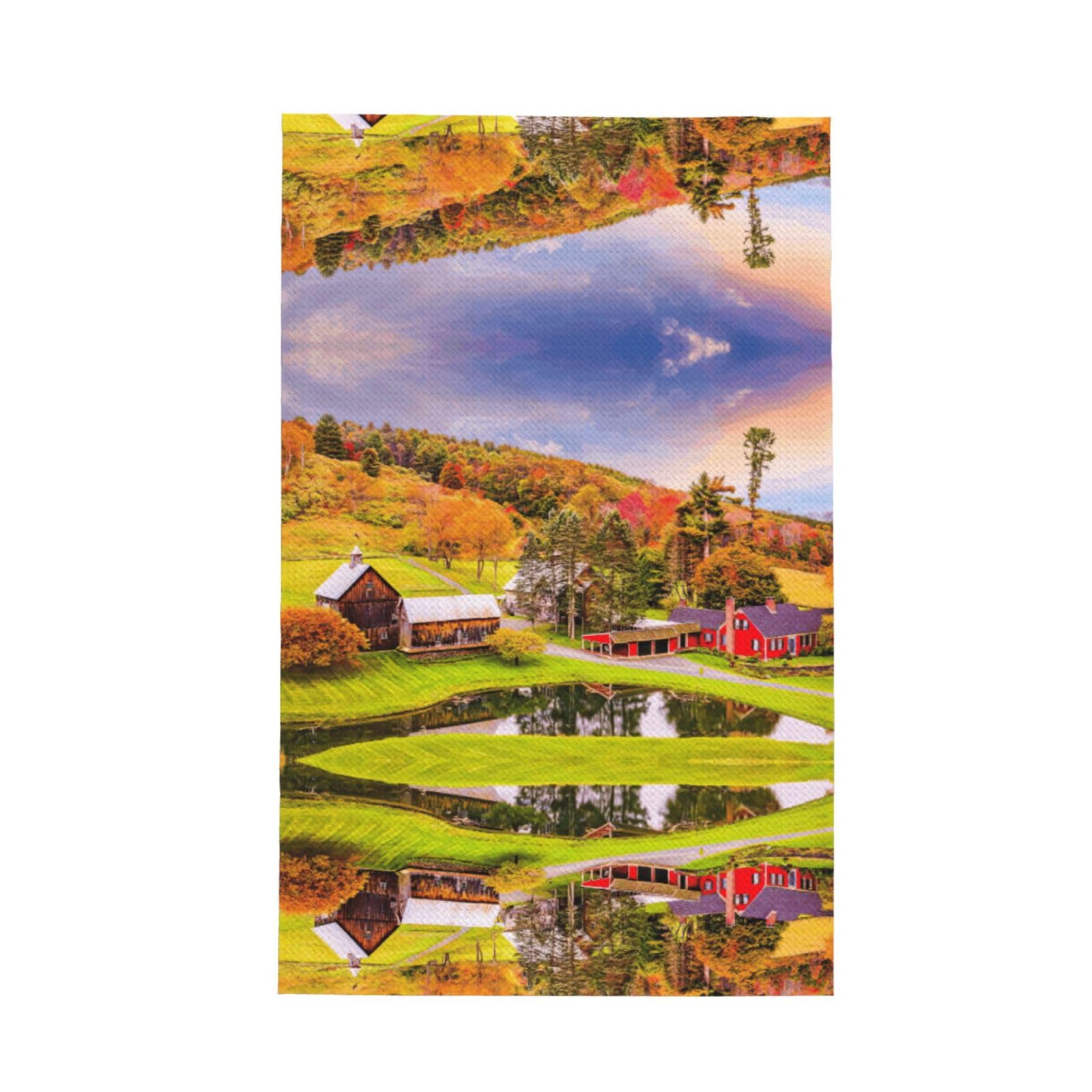 XXahnbm Country Farm Print Waffle Kitchen Towel,Absorbent Hand Towel