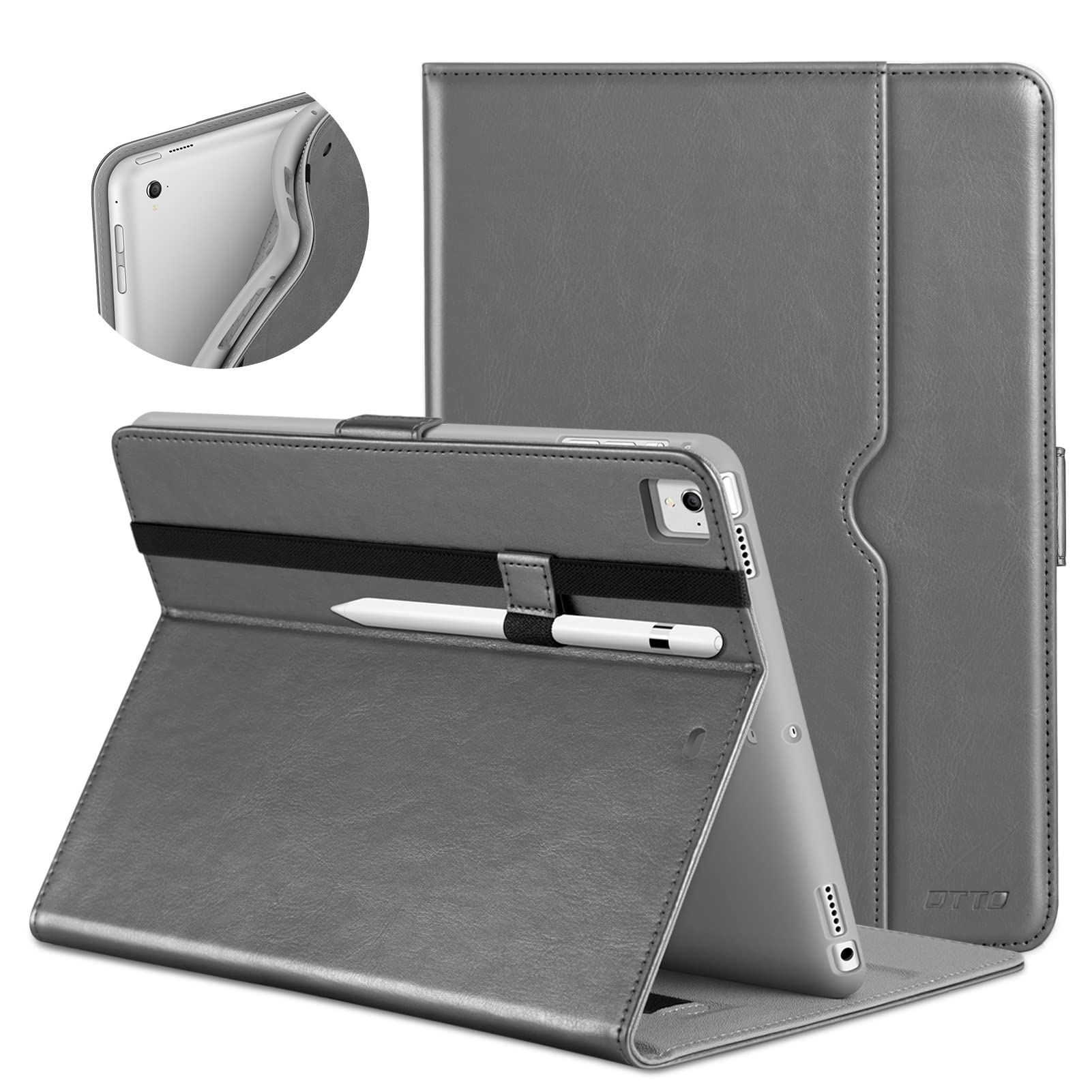 DTTO for iPad 9.7 Inch 5th/6th Generation 2018/2017 Case with Apple Pencil Holder, Premium Leather Folio Stand Cover Case for Apple iPad 9.7 inch,