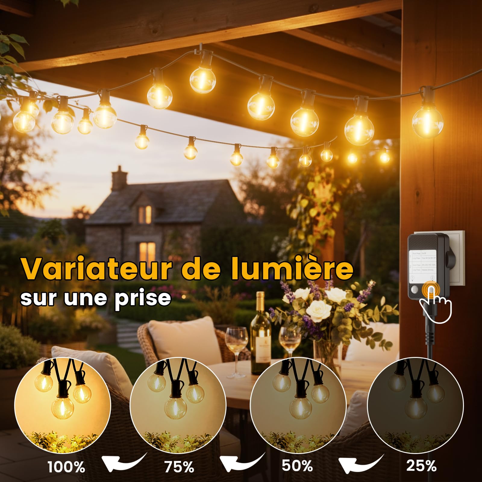 Yuusei Guirlande Lumineuse Exterieure, 30M Guirlande Guinguette Exterieur | LED avec Variateur, étanche IP45, 37+2 G40 Ampoules Incassables pour Terrasse Deco Jardin Pergola Balcon Mariages et Fêtes