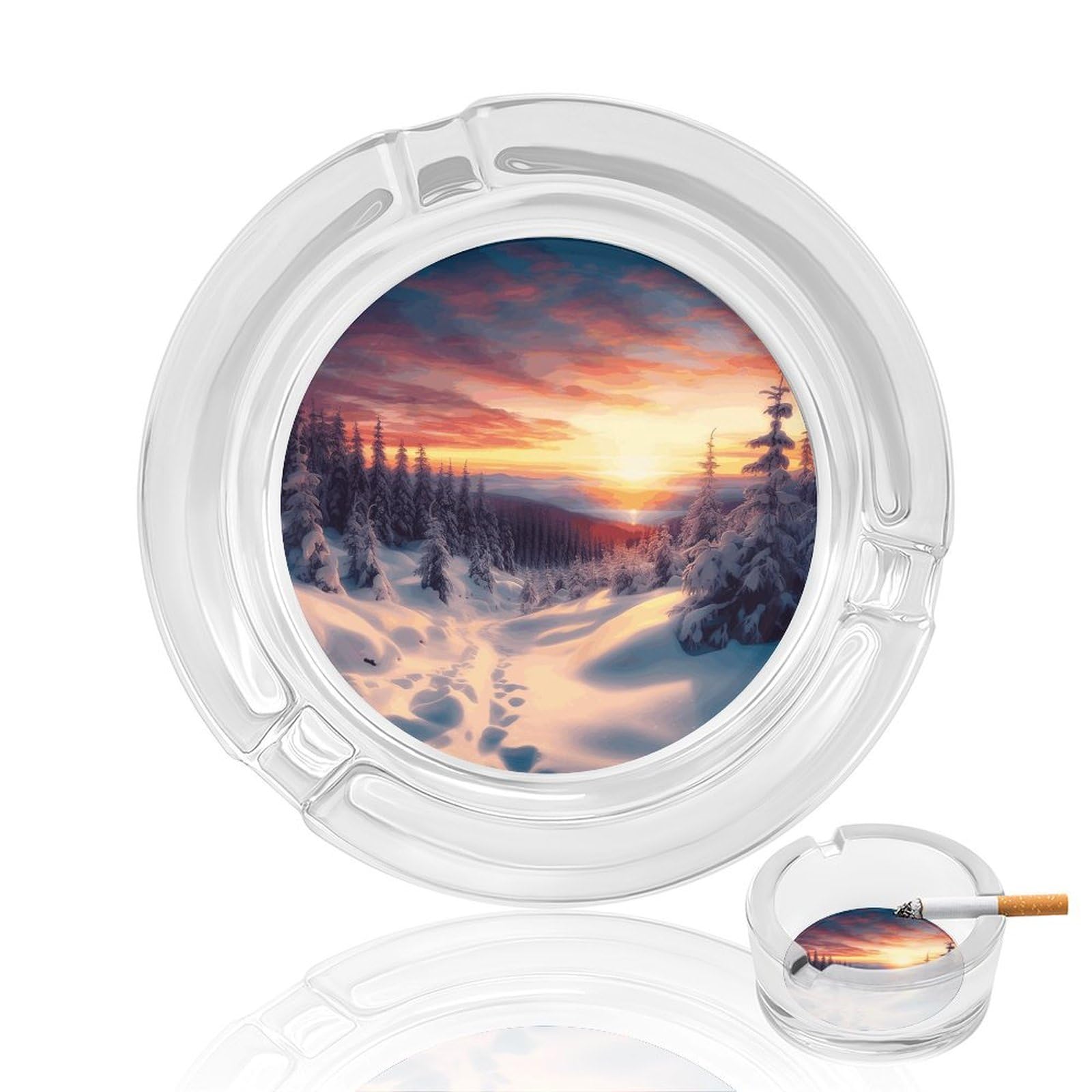Cendrier en verre pour bureau anti cendres volantes avec décor neige et soleil
