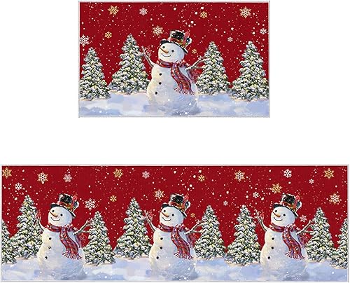 Alfombras y tapetes de cocina de Navidad, 2 unidades, muñeco de nieve, árbol de Navidad, copo de nieve, rojo nieve, tapete de cocina para piso,
