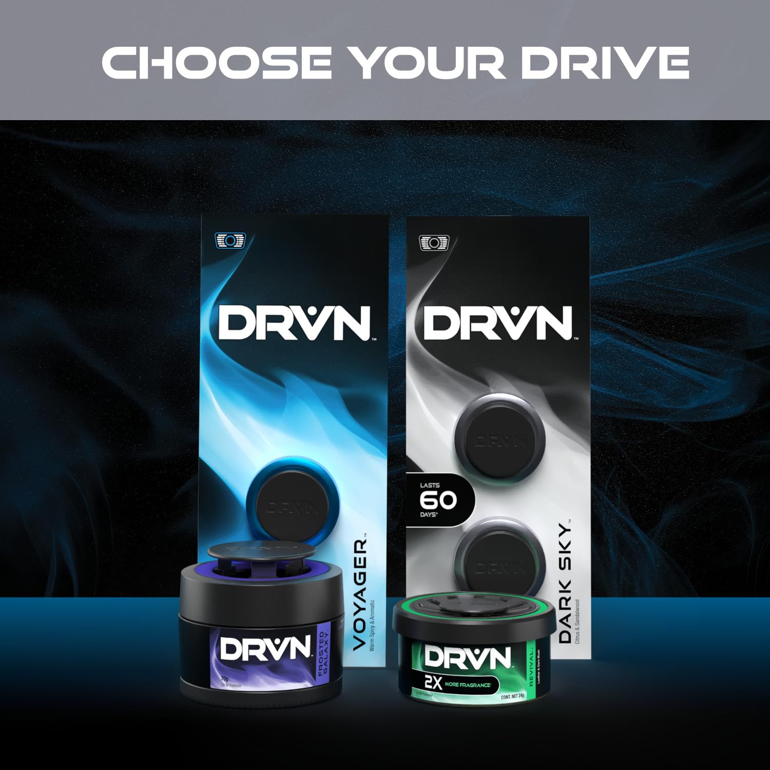 DRVN Car Vent Clip Air Fresheners, Pack of 6, Dark Sky Scent, Fresh Citrus & Sandalwood Fragrance, Long-Lasting 30-Day Odour Elimination, Secure Adjustable Clip for Cars, SUVs, Trucks & Vans — view 5