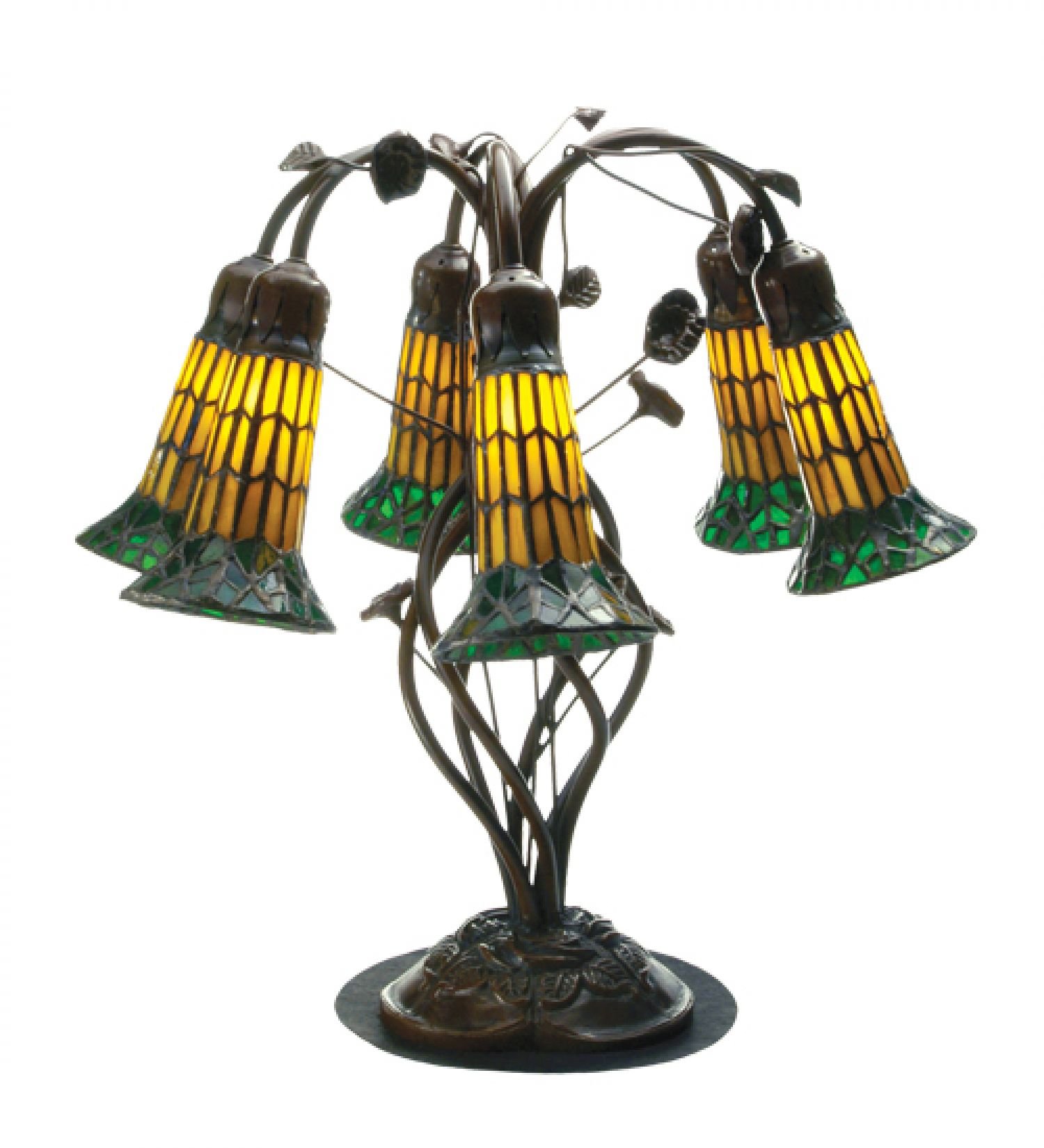 StarSun Depot 19 H Tiffany Pond Lily Amber and Green 6 LT Table Lamp Amber and Green