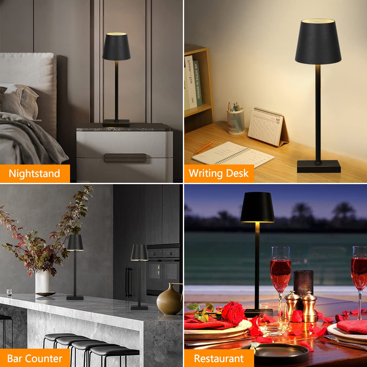 Lámpara de mesa inalámbrica LED de 15.4 pulgadas, 3 colores, regulable, color negro, luces de escritorio de 5000 mAh, batería táctil, luz nocturna recargable por USB, luz de lectura para 6
