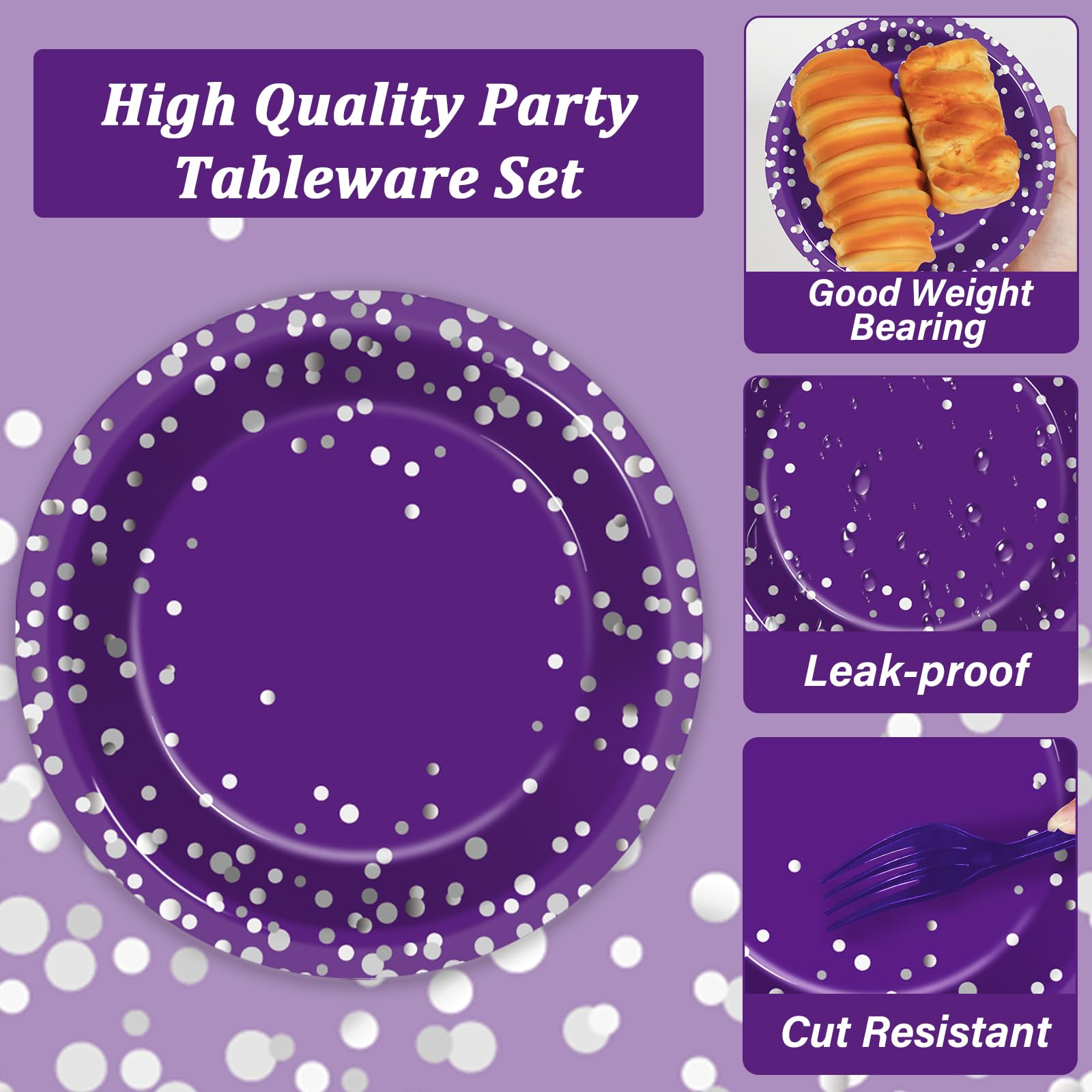 Snapklik.com : 96 Pcs Purple And Silver Party Plates And Napkins Party ...