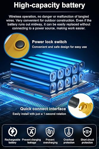Miniatura 3 de Soplador de hojas inalámbrico con 2 baterías de 1500 mAh alimentado pequeño soplador de hojas de mano para el cuidado del césped, amarillo