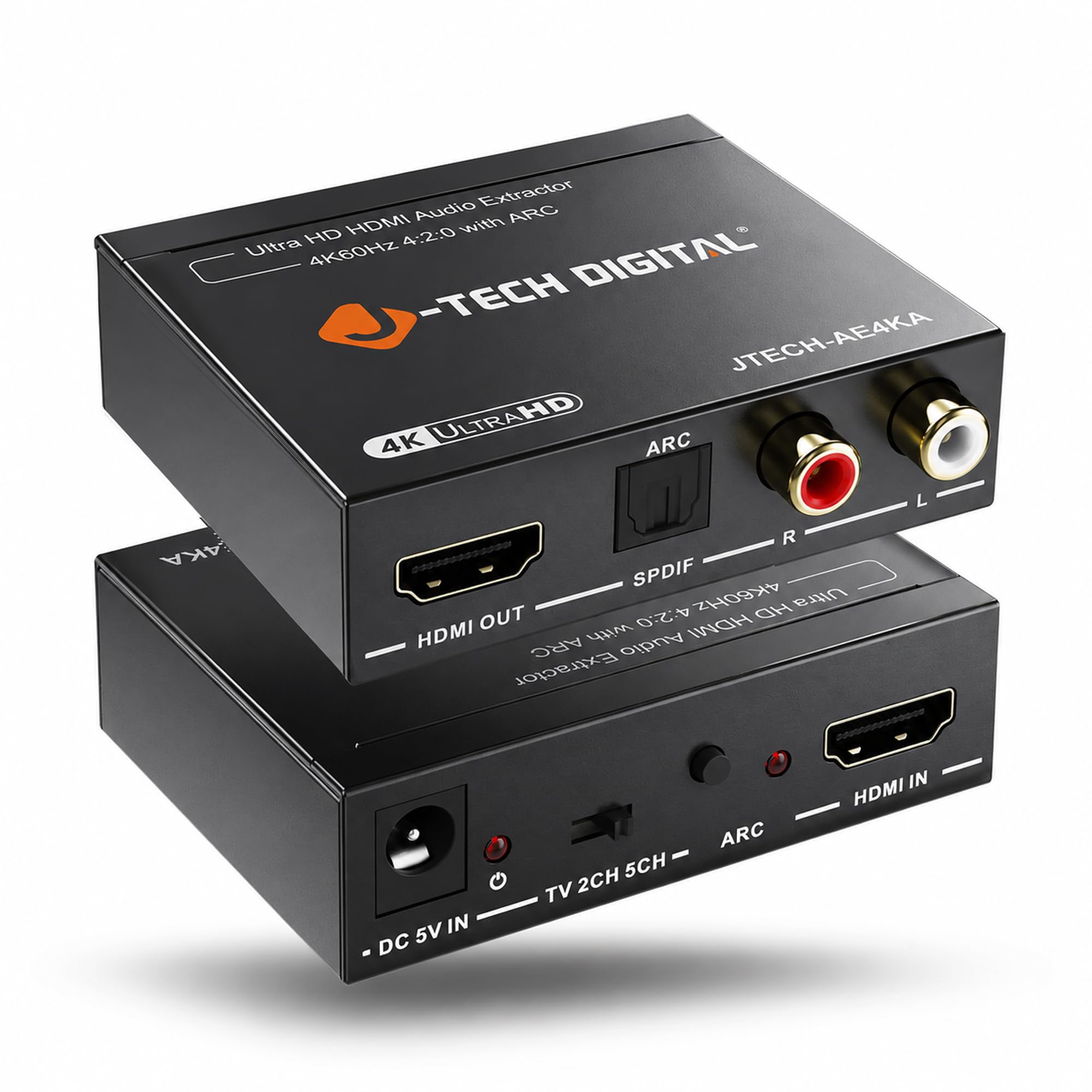 J-Tech Digital Estrattore audio HDMI 4K 60Hz e supporto ARC, da HDMI a RCA ottico compatibile con Dolby Digital DTS Stereo per console di gioco Blu-Ray laptop (JTECH-AE4KA)