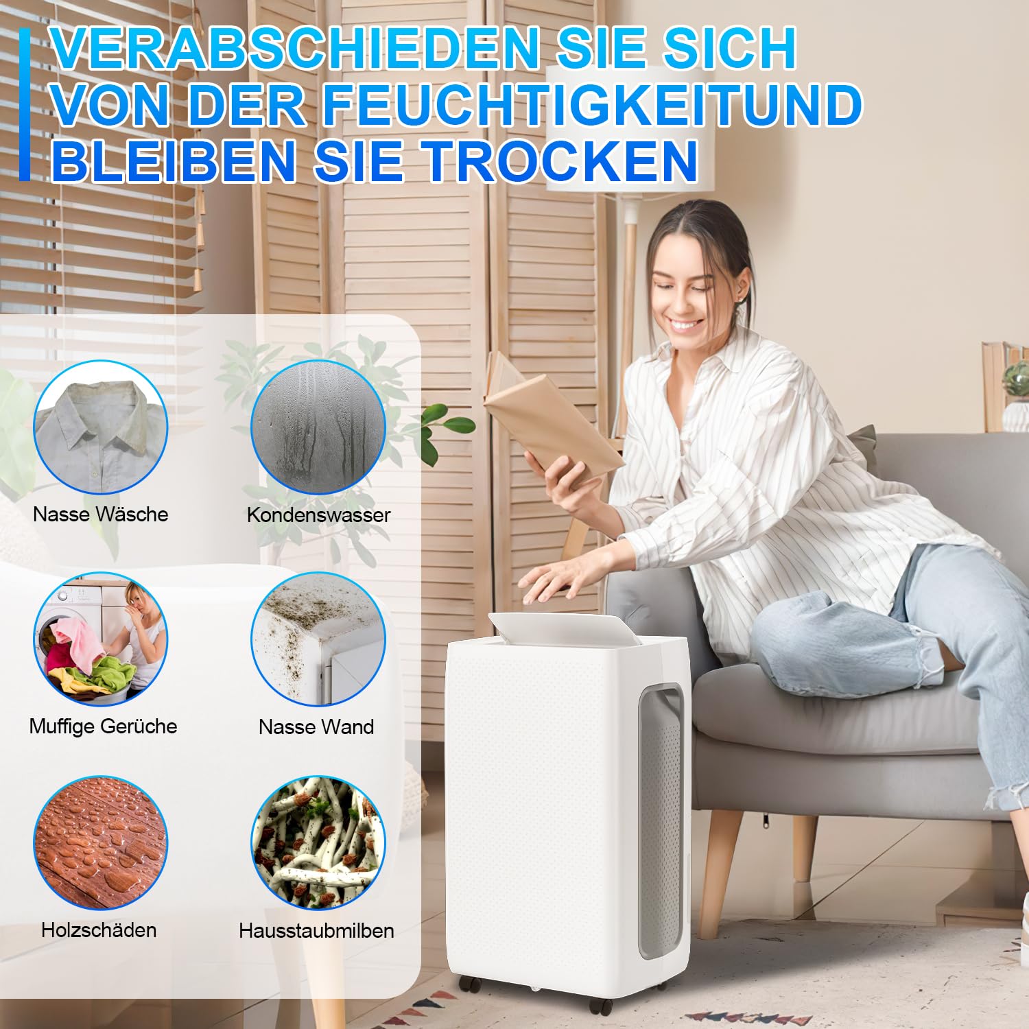 Gimisgu Osuszacz powietrza 26 l/dzień wydajność osuszania pomieszczenia ok. 50 m², wyświetlacz LED z funkcją timera, funkcja suszenia prania, funkcja rozmrażania, pasuje do piwnicy, sypialni, garażu