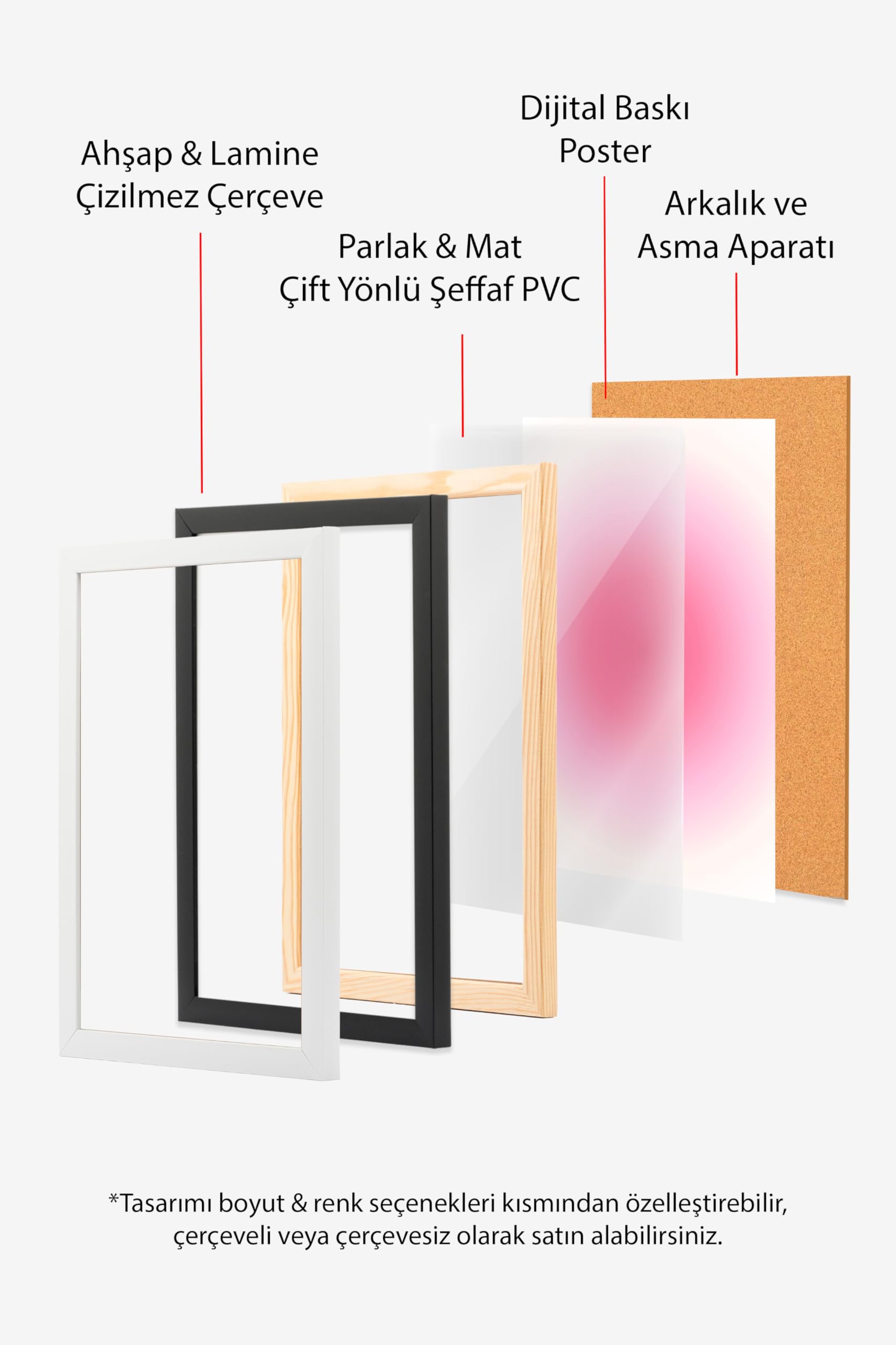 Zestia Beyaz Çerçeveli Tablo, Pembe Gradyan Arka Plan, Soyut Yumuşak Geçiş Poster No: 107659 50 x 70