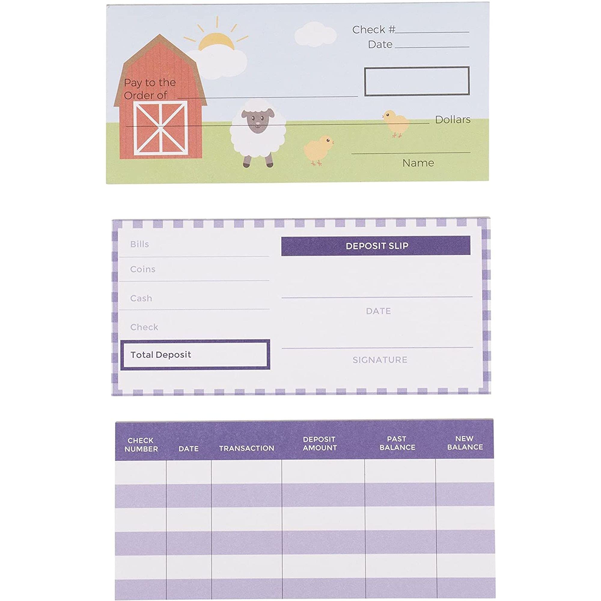 Amazon.com: Kids Checkbook Set - Play Check Educational Toy - Financial  Literacy for Kids, Farm Animals Themed Design, Including Checkbook, Deposit  Slip, Check Register, 150 Sheets in Total, 6 x 2.75 Inches : Toys & Games