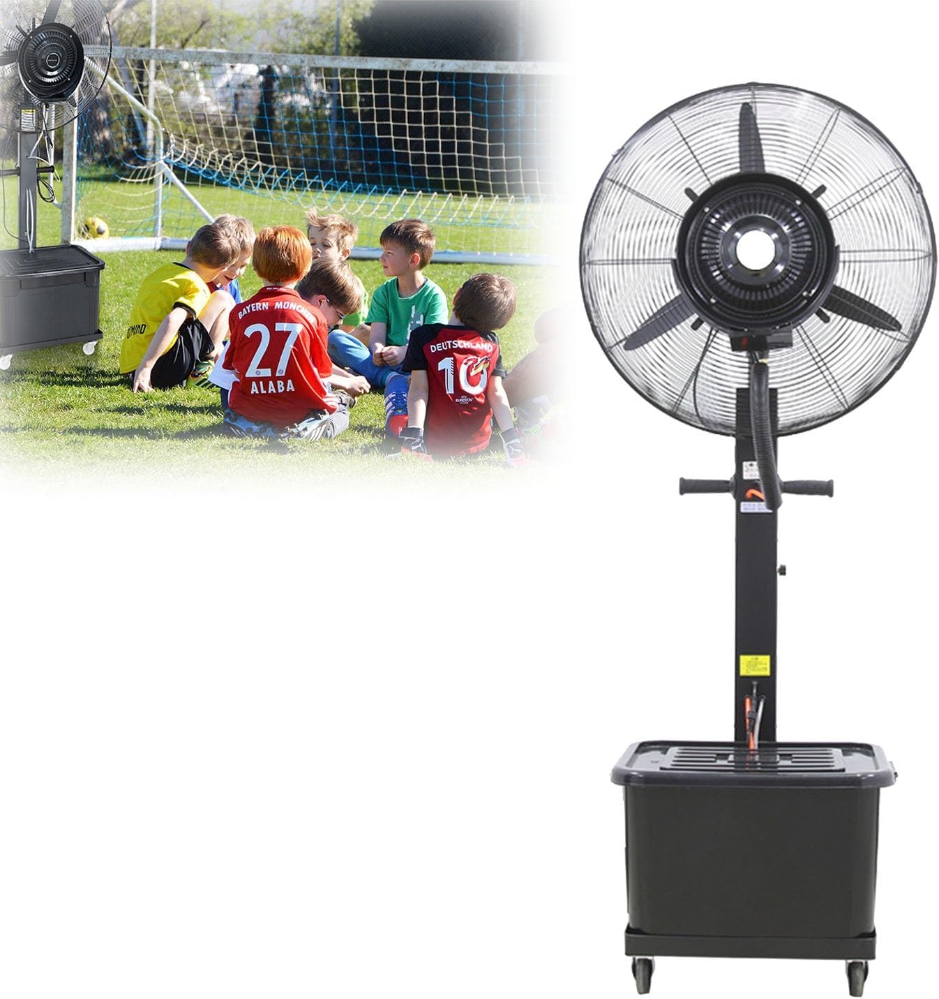 High-Velocity Industrial Pedestal Fan for Outdoor Patio Misting – 30-Inch Floor Fan with 11 Gallon Tank, 3 Cooling Speeds, Ideal for Restaurants & Backyards