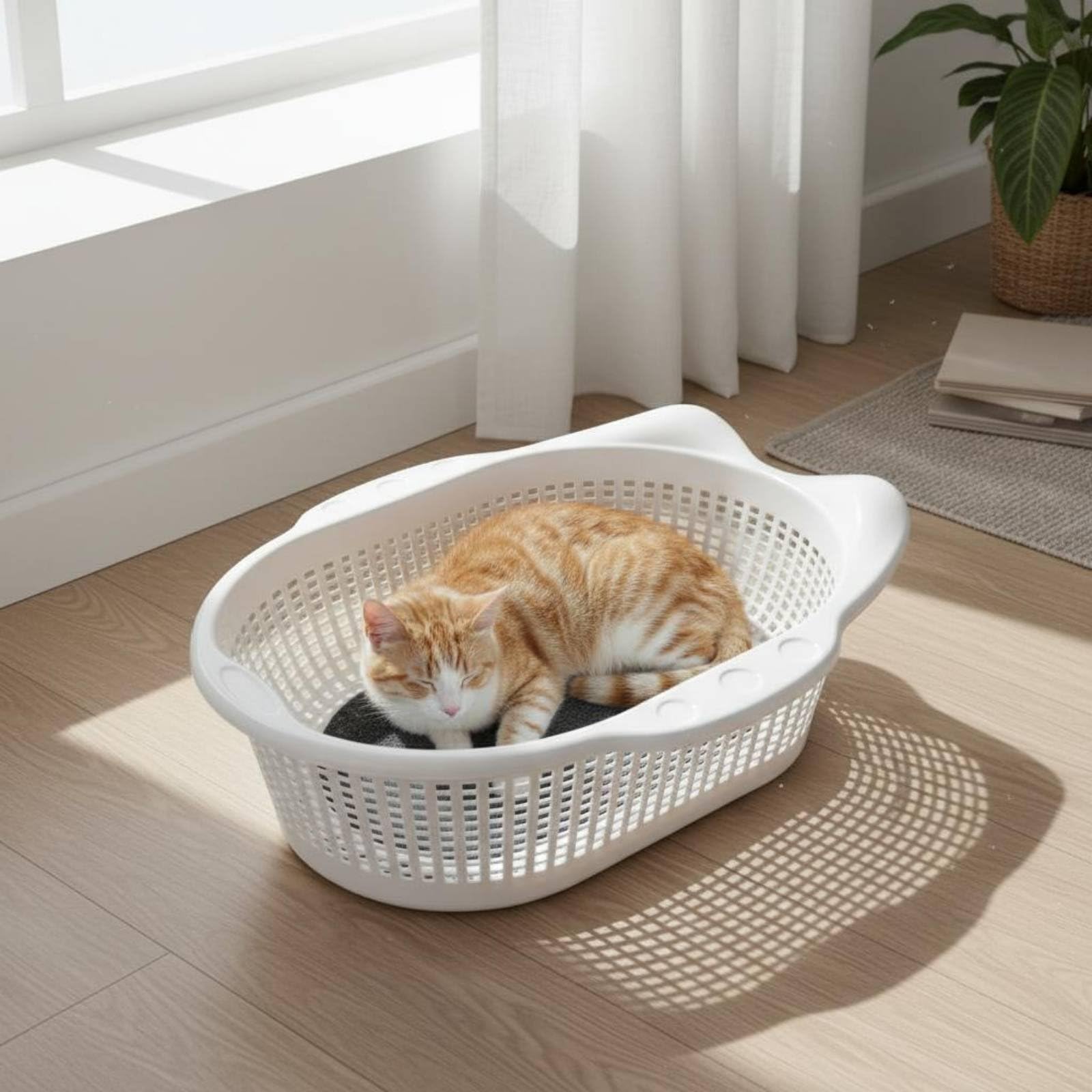 Panier de Sommeil pour Chat Lit Niche Corbeille Couchage Ventilation par Parois Perforées Plastique Léger Maniable Entretien Simple par Essuyage, Jaune, Style to 2