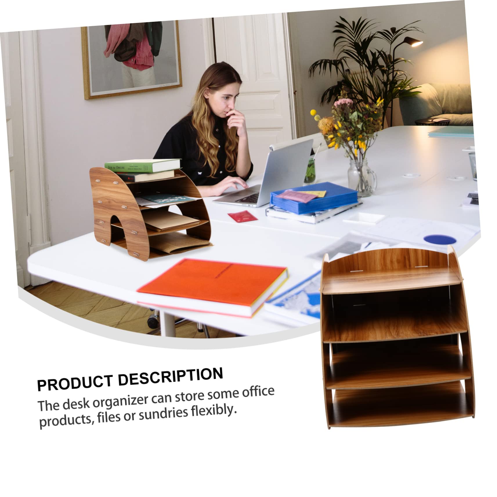 Scaffale per libri Organizer da scrivania in legno Organizzatore per cassetti da ufficio Supporto per libri per scrivania Vassoio per documenti in legno Scaffale per libri da scrivania Organizer per