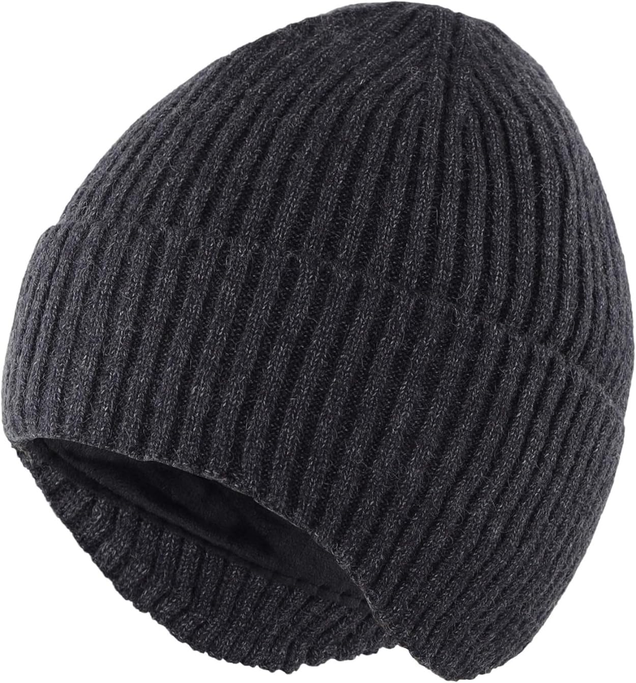 Magracy Men's Grrey Outdoor Winter Hat Warm Knit Earflap Hat Fleece Lined Beanie Hat Ski Snow Grey