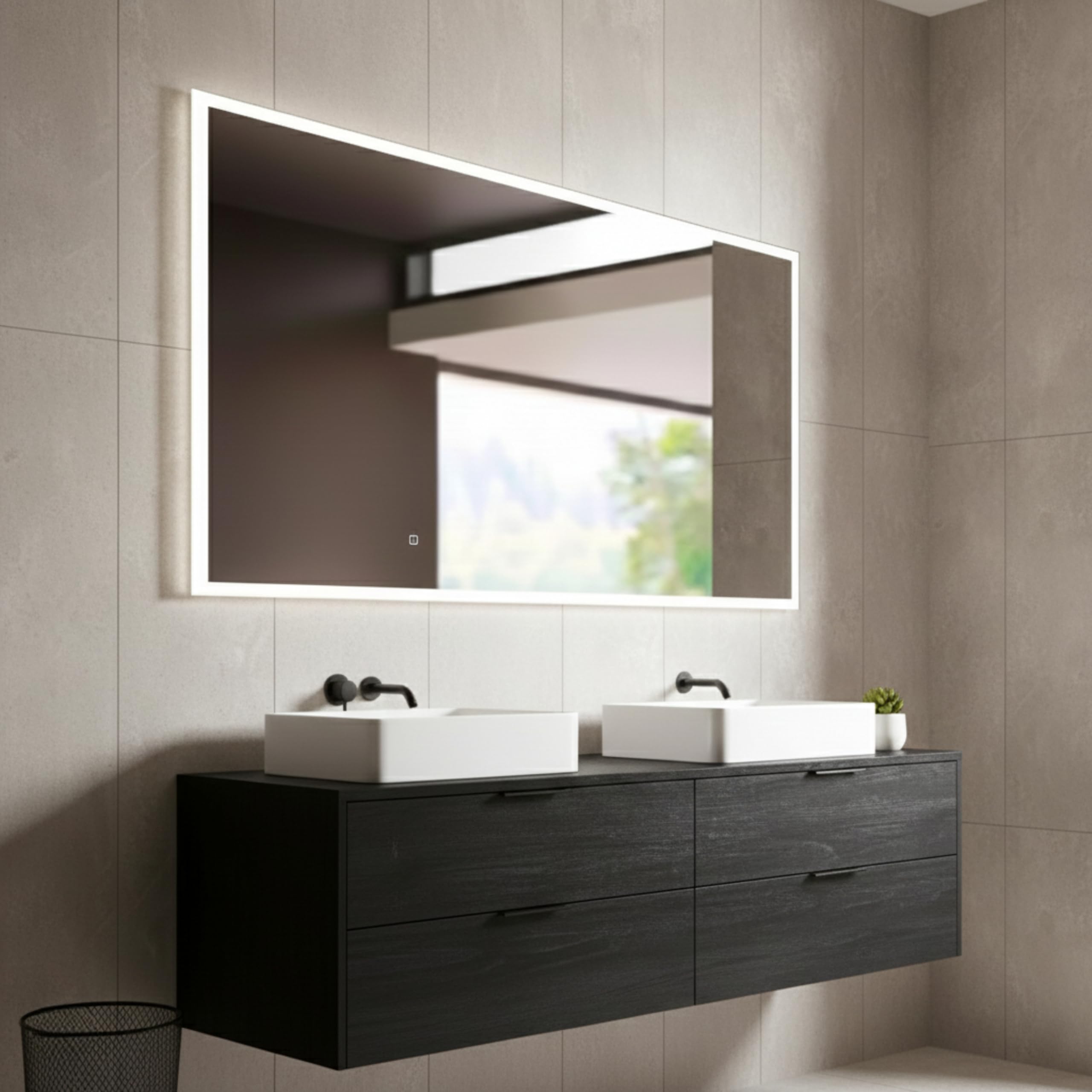 STYLE GLASS Specchiera bagno Luce LED 4000K, LUNA 120x60 cm Specchio Grande da Parete Luce Naturale, Moderno,Made In Italy