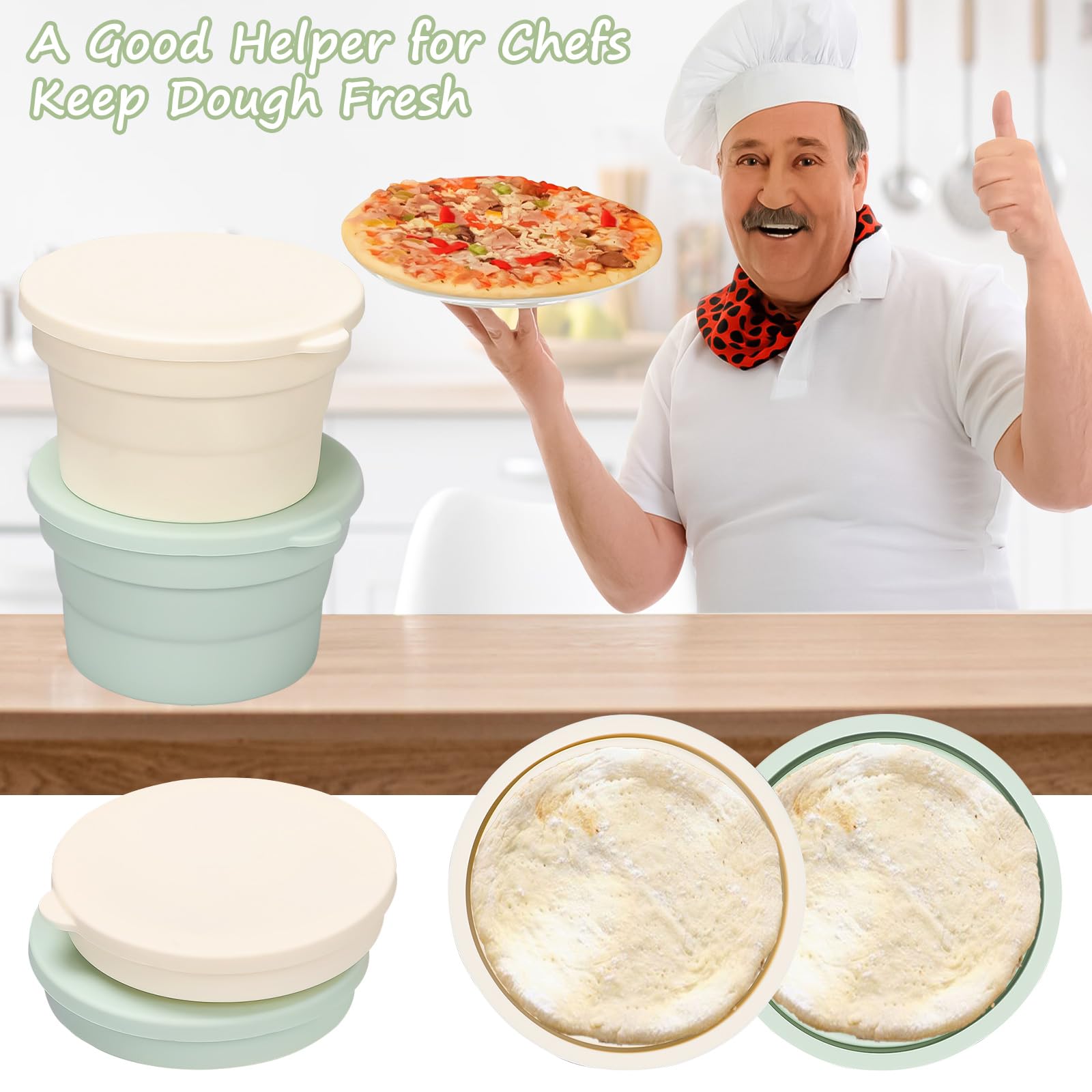 4er Set Pizzaballenbox mit Deckel,Faltbare Gärbox Teigbox Rund,Antihaft Silikon Pizzateig Box Pizzabox,Pizza Teigballenbox für Mikrowellen, Gefrier und Spühlmaschinengeeignet,für 250-300g Teigling