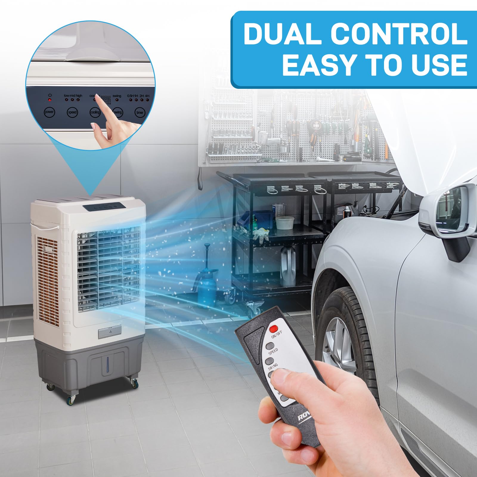 Winado - Enfriador de pantano con control remoto y temporizador de 12 horas, enfriador de aire evaporativo 1659 CFM con tanque de agua de 10 galones, aire acondicionado portátil 3 en 1 para habitación
