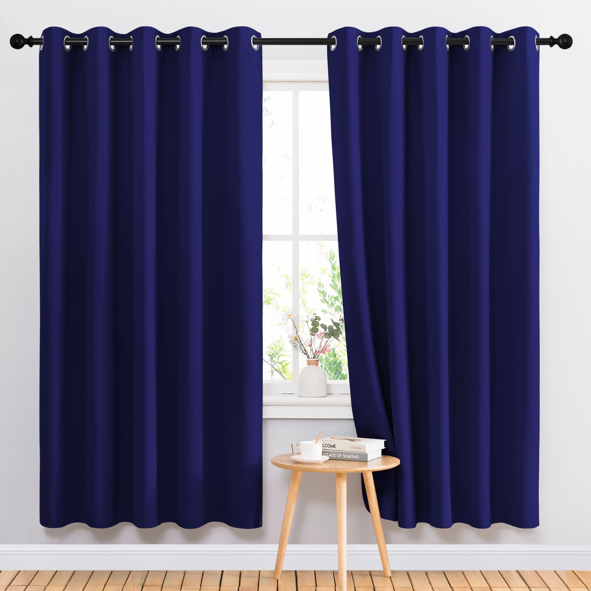 NICETOWN Blackout Curtains Panels for Bedroom - 3 Pass Microfiber Noise Reducing Thermal Insulated Solid Ring Top Blackout Window Drapes (2 Panels, 66