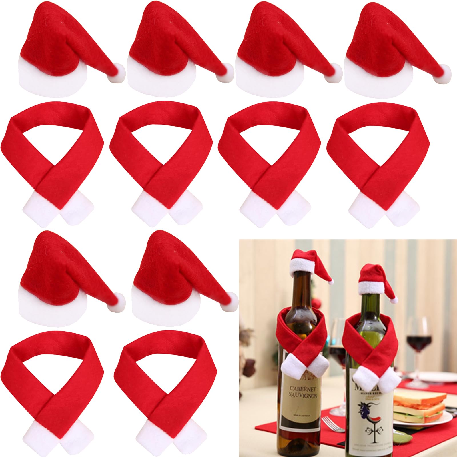 mdgfge Christmas Wine Bottle Cover Knit Hat and Scarf Set Snowman Mini Wine Xmas Bottle Cover Bag Santa Suits for Christmas Sweater Party Favors Decorations Home Gift Supplies (6 Sets)