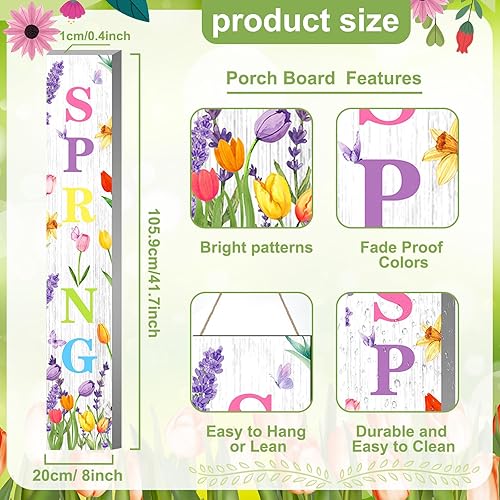 Miniatura 3 de Suzile Letrero de tulipán de primavera de 41.7 pulgadas para puerta delantera, decoración de tulipanes para porche delantero, letreros de porche de