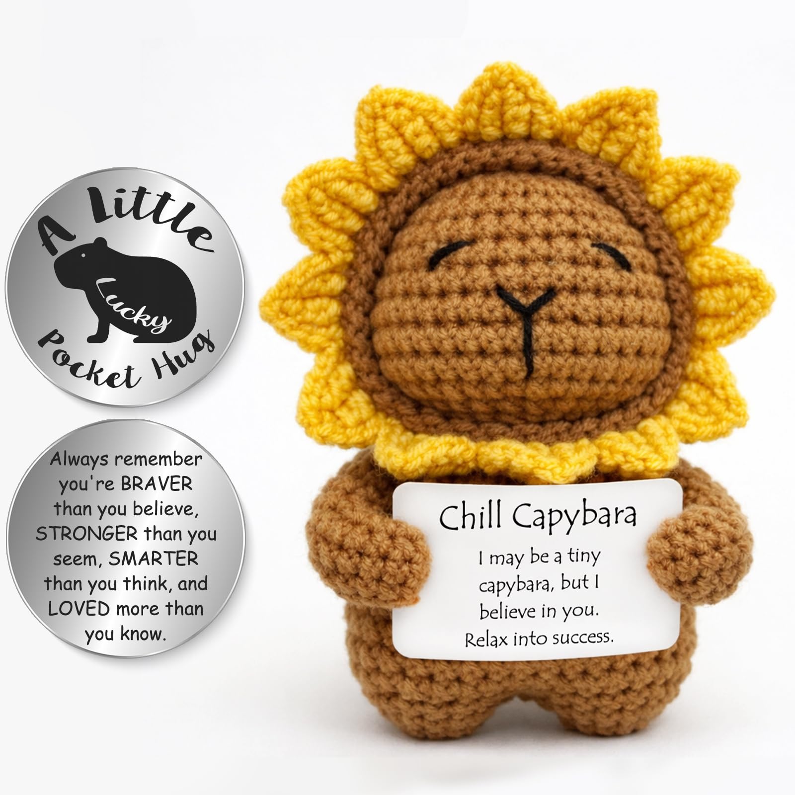 Tixlux Capybara Gifts for Women Men, Handmade Positive Crochet Animals, with Pocket Hug Lucky Charm, Good Luck, Emotional Support, Encouragement, Birthday Present — image 1