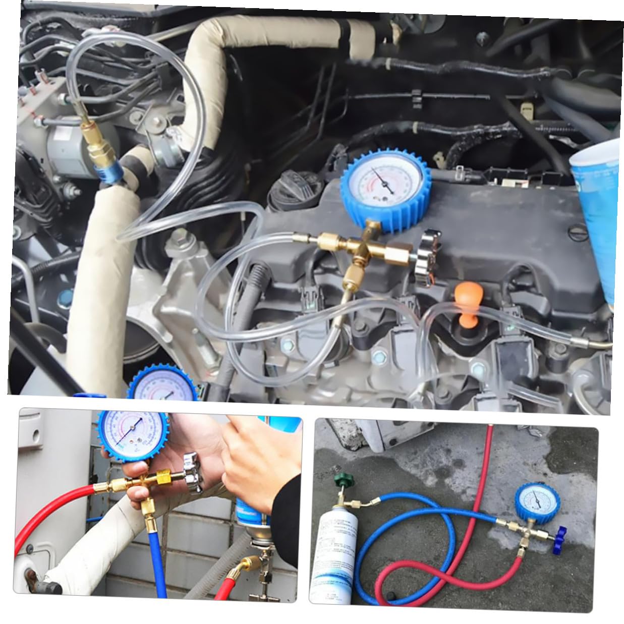 Manifold Gauge Set with Refrigerant Hoses for Automotive Ac Charging and Repair HVAC Air Conditioner Pressure Gauge Kit with Silicone Oil Seals Suitable for Car Refrigeration
