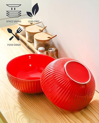 Vista 17 de HASENSE Ensaladeras grandes de 2, cuencos de porcelana de 60 onzas para servir de 8 pulgadas para comedor de cocina, elegantes platos de cerámica