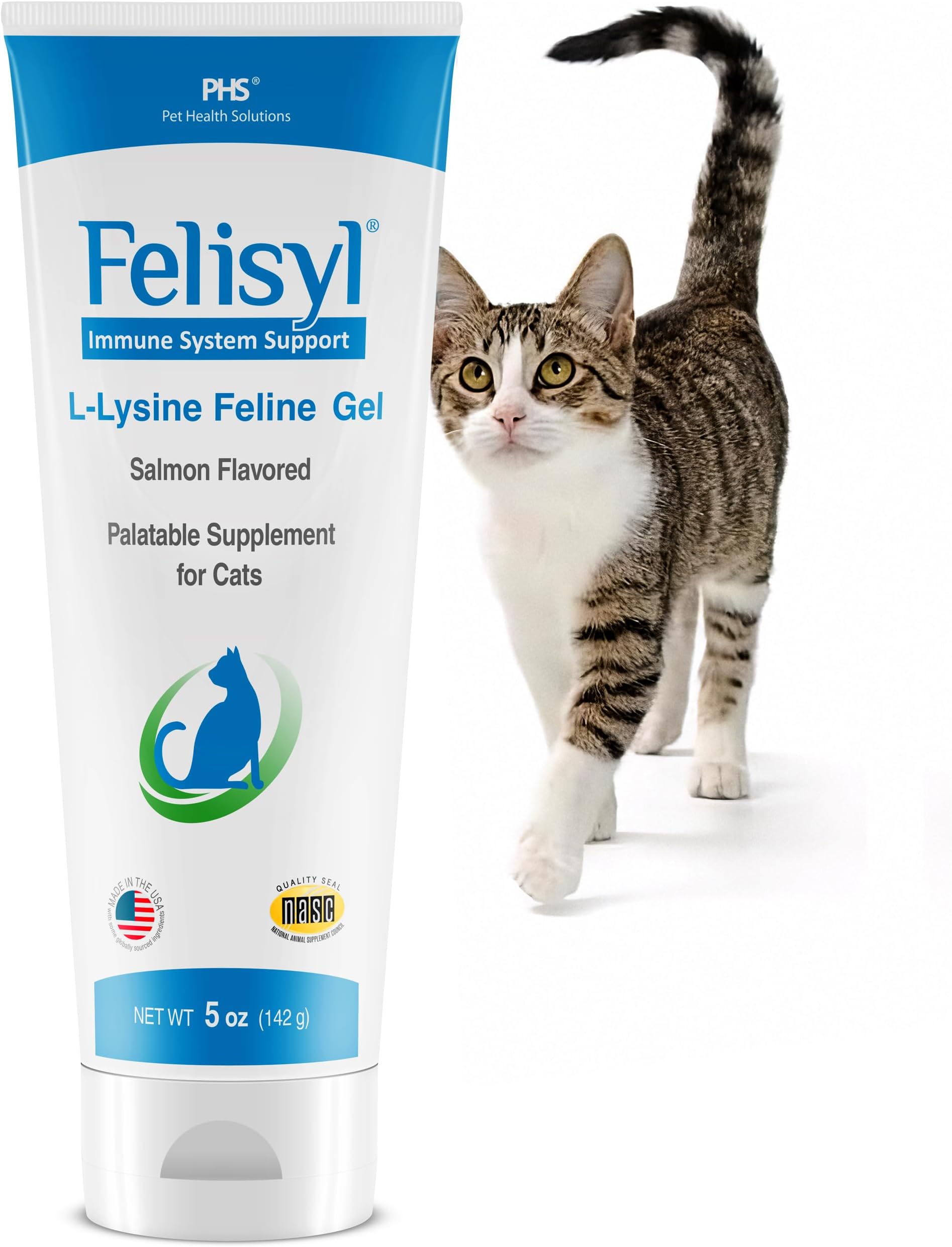 Felisyl L-Lysine Gel for Cats & Kittens (5oz) – Immune System, Respiratory & Eye Health Support. Reduces Sneezing, Runny Nose & Watery Eyes. Daily Salmon-Flavor Supplement – Made in USA (1 Pack)