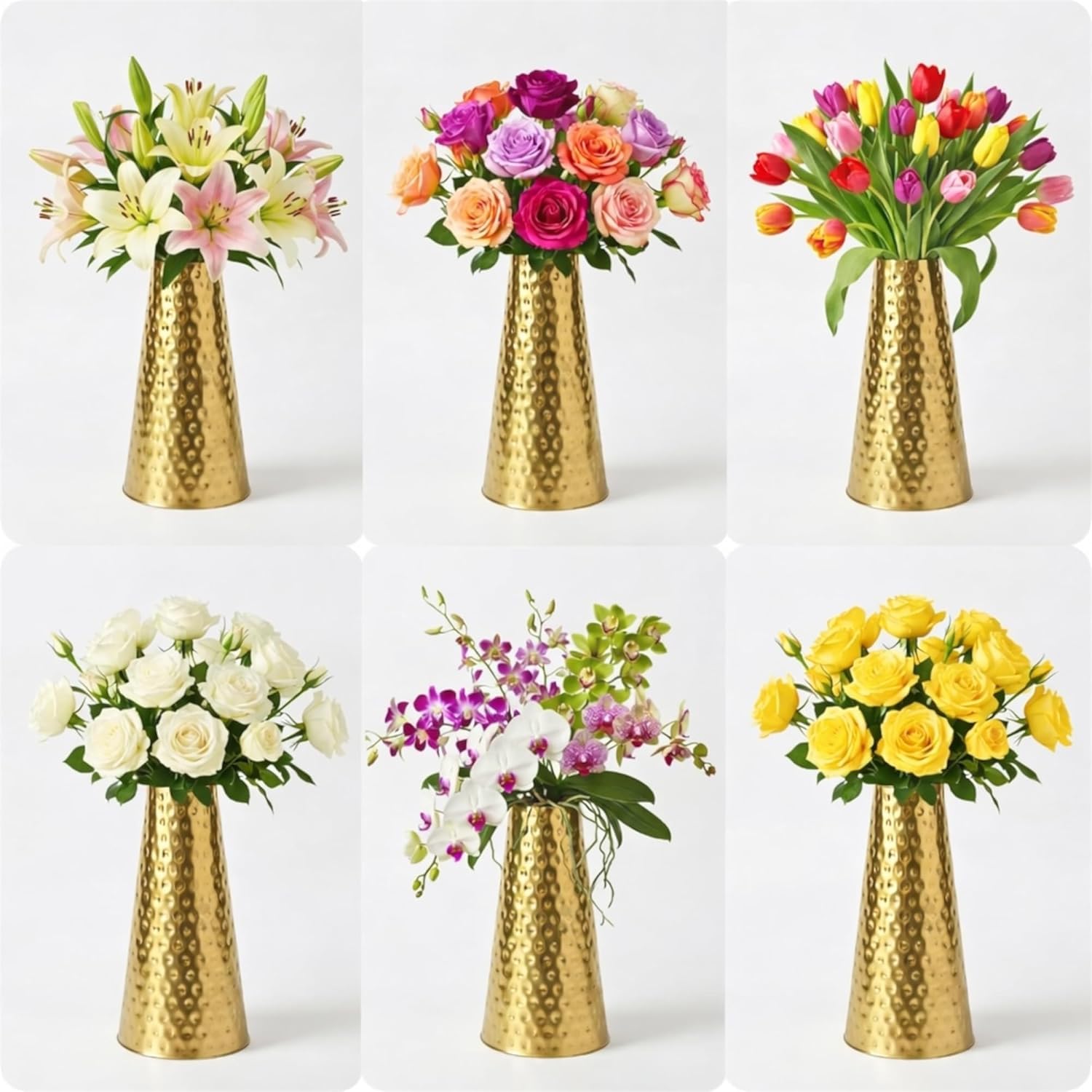 Gold Hammered Metal Flower Vase - 8.5 Inch -7 Gold Hammered Metal Flower Vase - 8.5 Inch -7