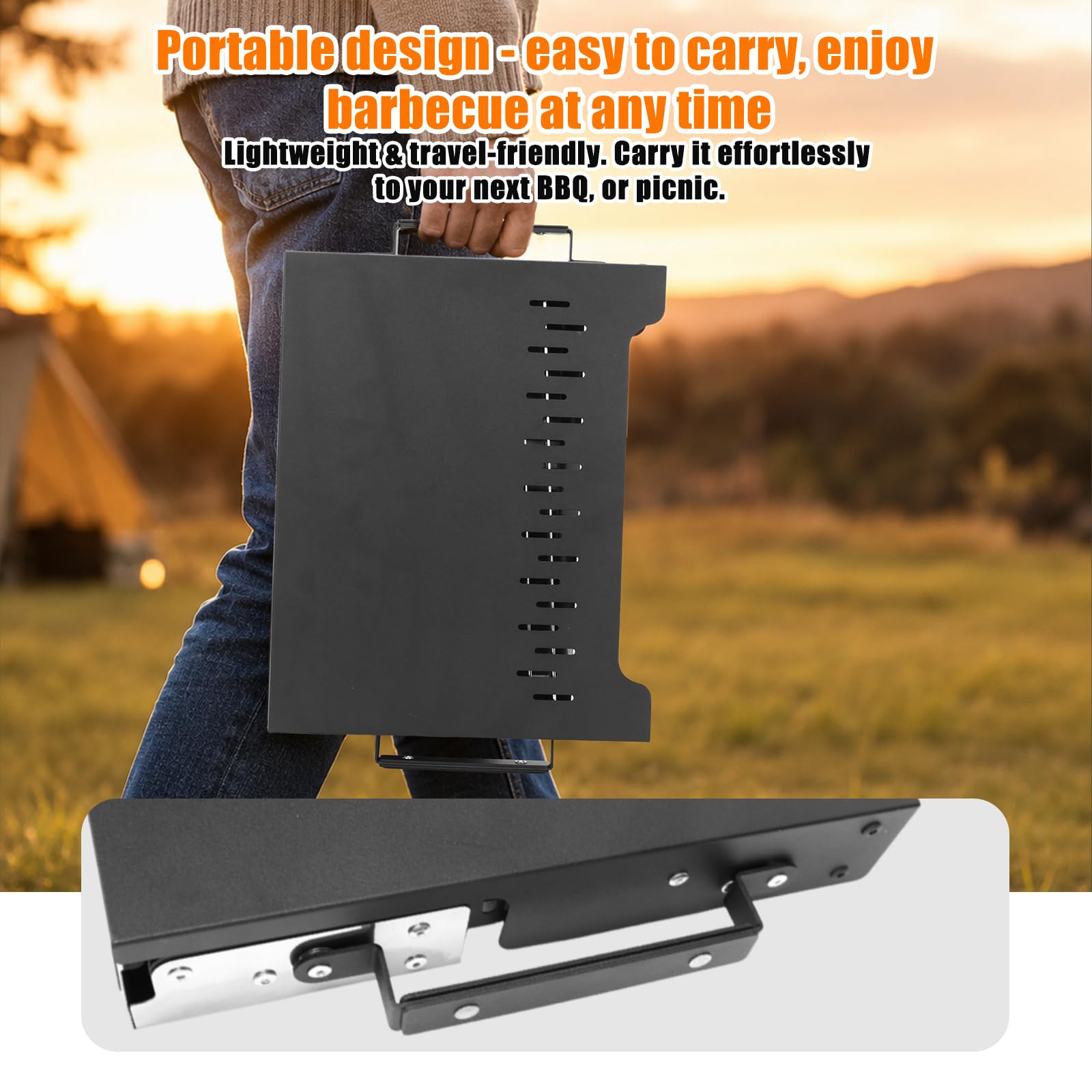 GFTIME Klappgrill Camping Grill Holzkohlegrill Tischgrill für Outdoor BBQ, Edelstahl Tragbar Faltbar Grill mit Tragetasche für Camping, Picknick, Gartenkochen und Terrasse