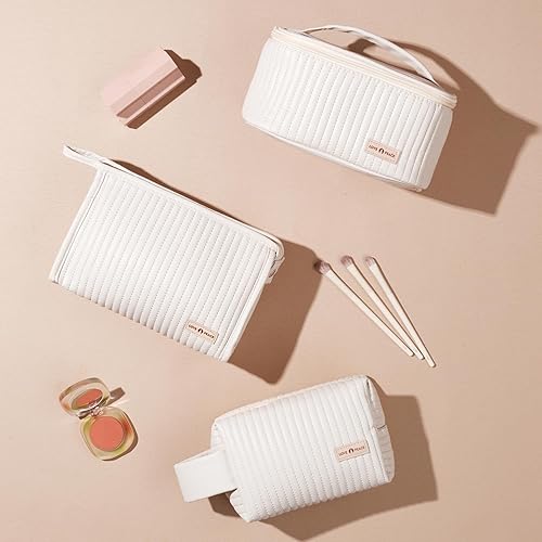 Miniatura 2 de MIRASON Juego de 3 Bolsas de Maquillaje Lindas Bolsa de Viaje de Cosméticos Bolsa de Aseo Organizadora Juego de Bolsas para Mujeres de Cuero PU