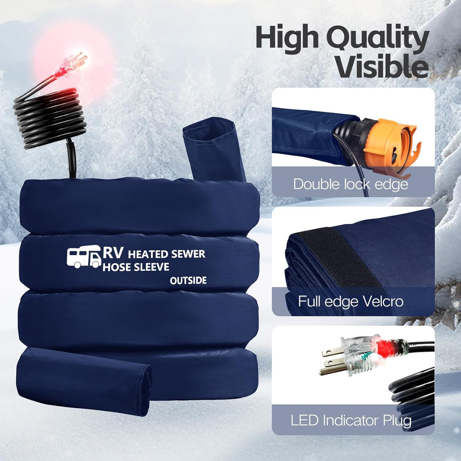 Manguera de alcantarillado con funda térmica para evitar la congelación a -42.8 °C, kit de manguera de alcantarillado azul para caravana, accesorios de caravana o caravana