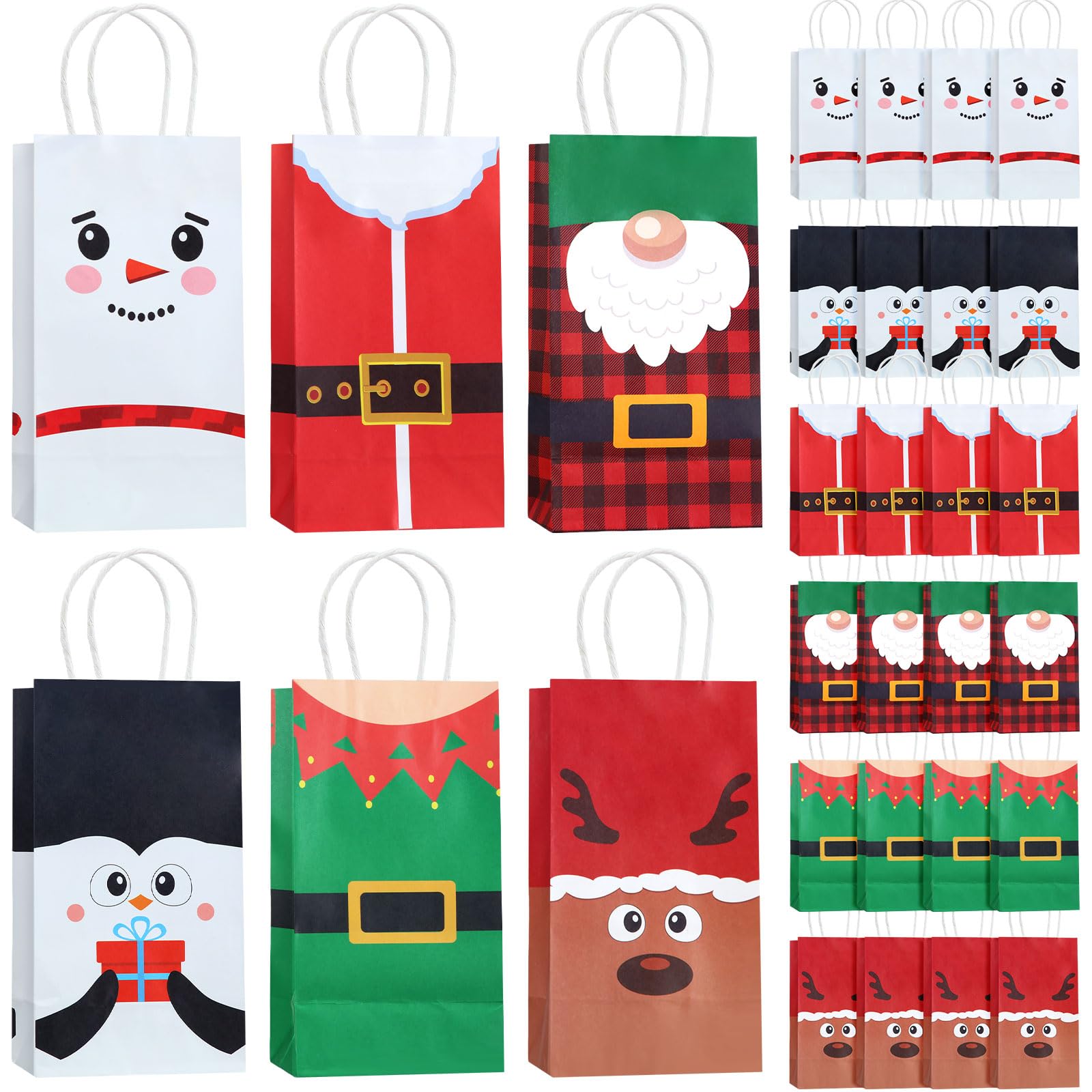Zhanmai 24 Pcs Christmas Goodie Treat Bags Bulk Christmas Paper Gift Bags with Handle Christmas Goody Bags Christmas Bags Xmas Holiday Candy Wrapping