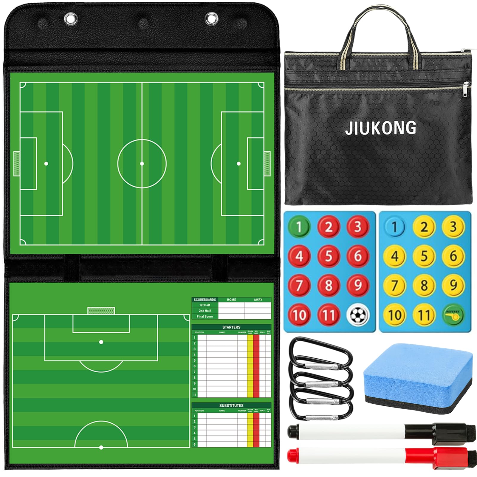 Magnetic Soccer Coaching Board – Portable Dry Erase Whiteboard with Fence Clip, Magnets & Carry Bag, Foldable Clipboard for Soccer Coaches & Players, Ideal Coach Gift