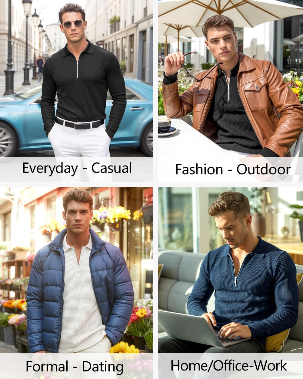 Lehmanlin Men's Slim Fit Muscle Polo Shirts Long Sleeve Casual T-Shirts Quarter Zip Waffle Golf Tops - Image 6