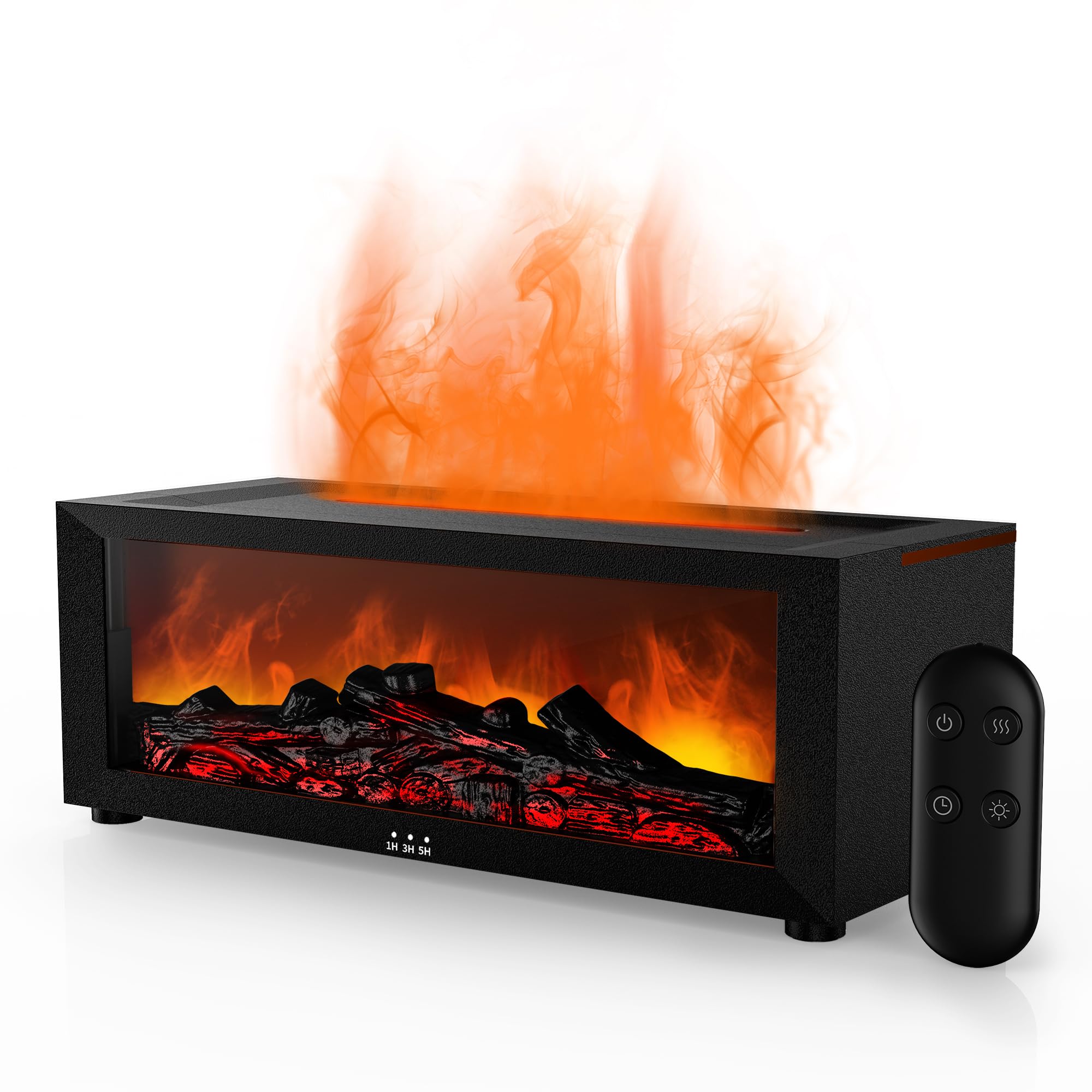 Fireplace Flame Air Diffuser Humidifier,7 Colors Aromatherapy Essential Oil Diffuser,Ultrasonic Aroma Humidifier with Timer for Home,Bedroom,Office,Yoga (BlackB, L)