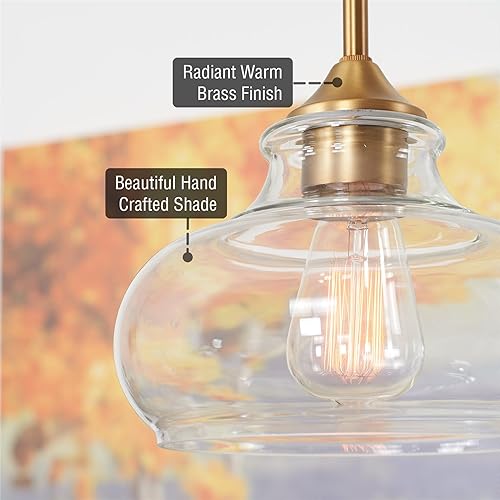 Miniatura 2 de Kira Home Harlow - Lámpara colgante industrial moderna de 9 pulgadas con pantalla de cristal transparente, altura ajustable para colgar, acabado de