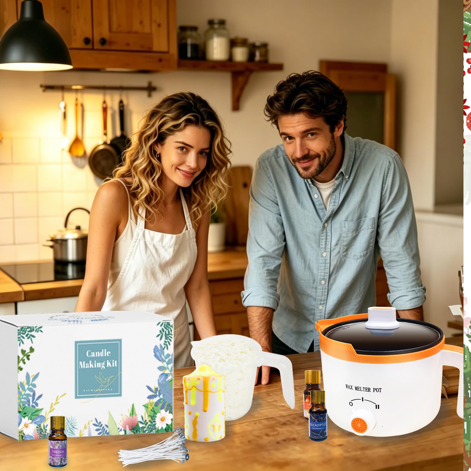 Ksedcon Kit per realizzare candele fai da te per adulti principianti con stampi | Kit per sciogliere la cera, pastelli ad acquerello e oli profumati, con misurino