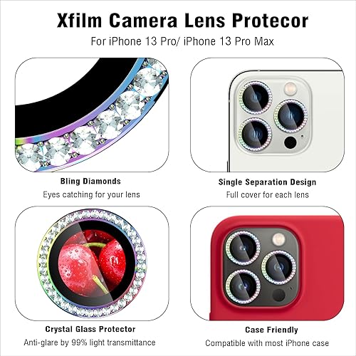 Miniatura 267 de Xfilm Protector de lente de cámara Bling para iPhone 14 Pro/14 Pro Max, dureza 9H a prueba de rayones, protector de anillo individual de metal