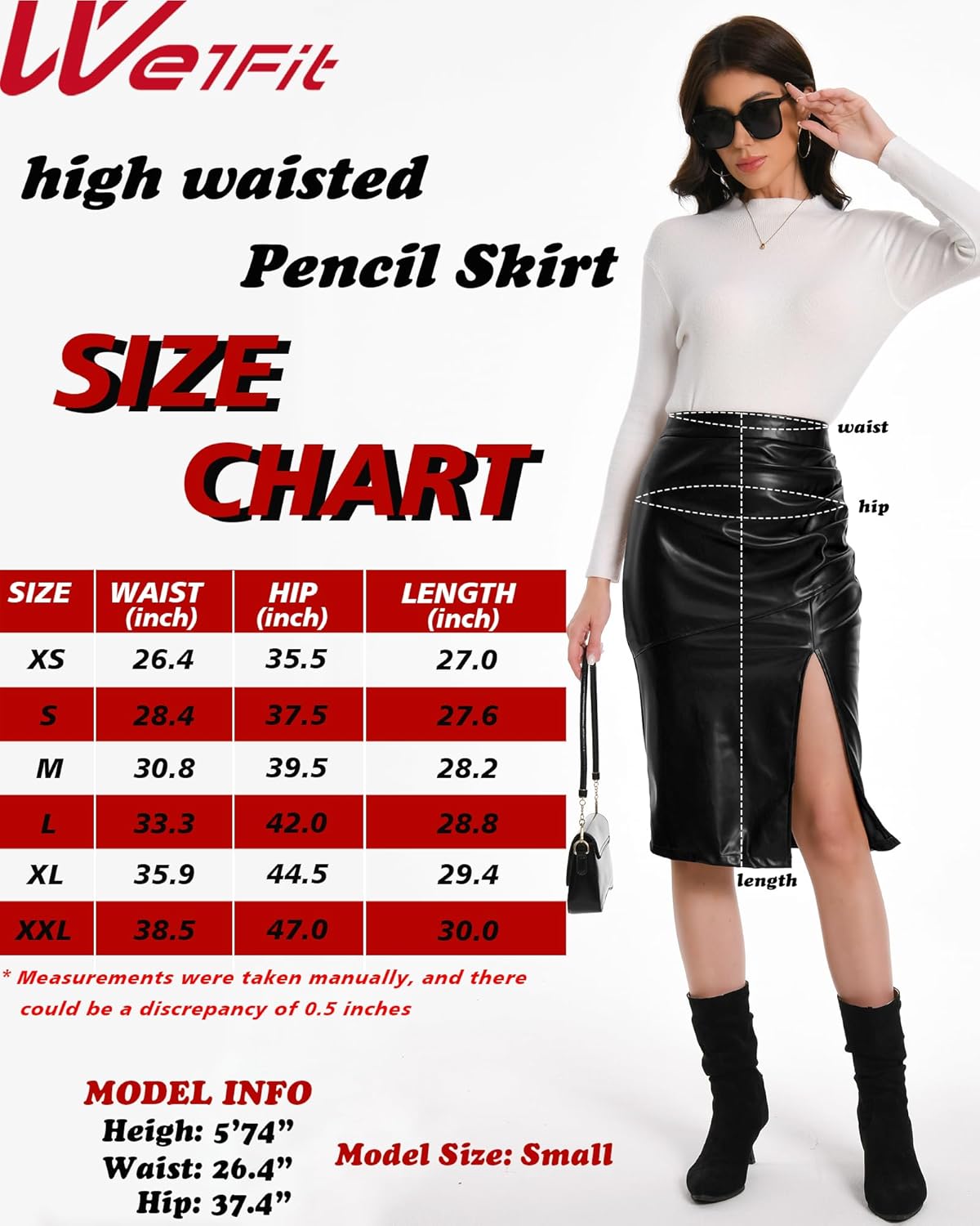We1Fit Women's Fuax Leather Skirt High Waisted Ruched Front Slit Bodycon Slim Pencil Midi Skirts - Image 7