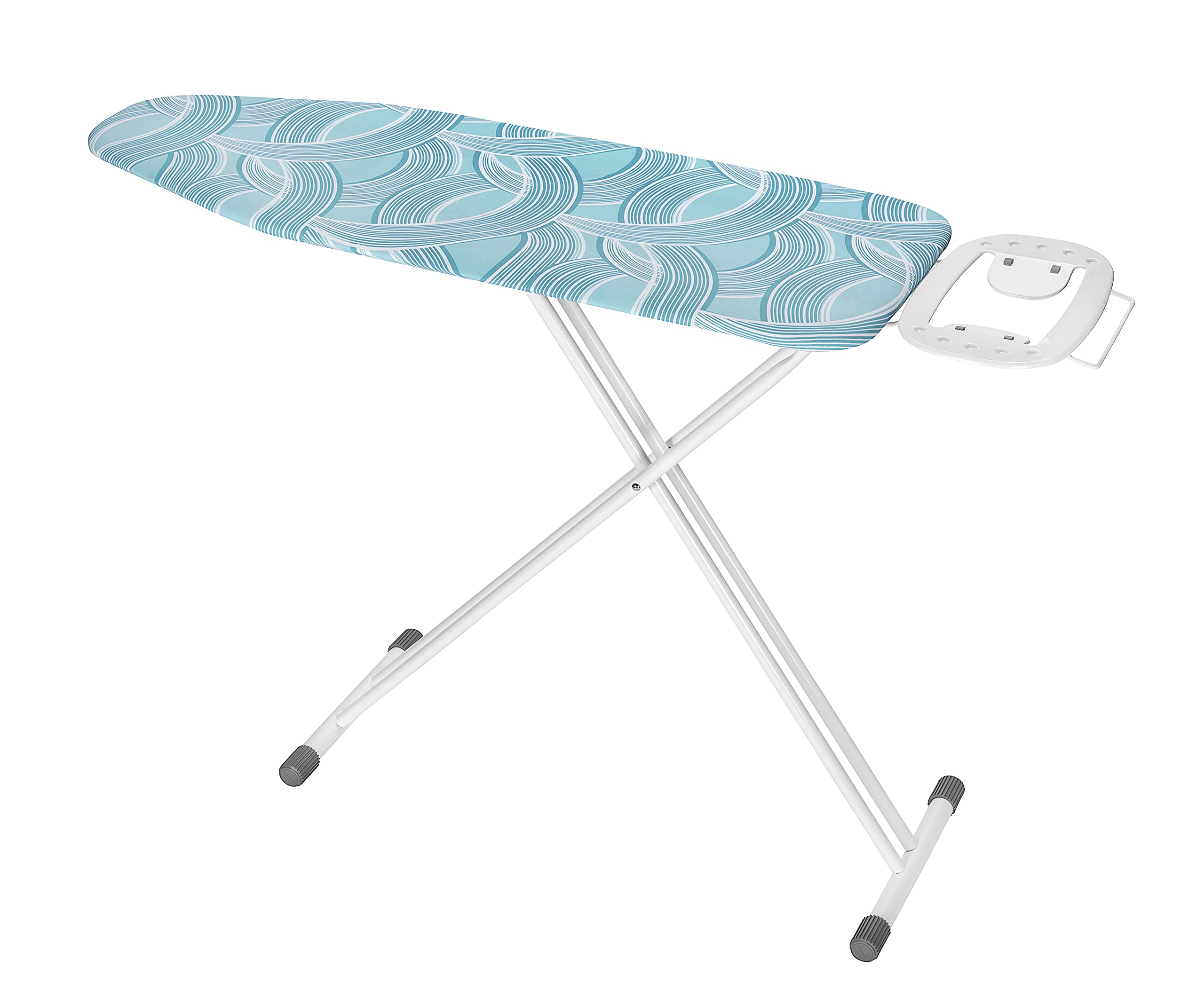 WENKO Bügeltisch Advance, Bügelbrett, dampfbügelgeeignet, höhenverstellbar 73-90 cm, besonders standfest, Rundrohr weiß Ø 22/35 mm, pulverbeschichtetes Metall, Bügelfläche 120 x 42 cm, 8 mm Polsterung