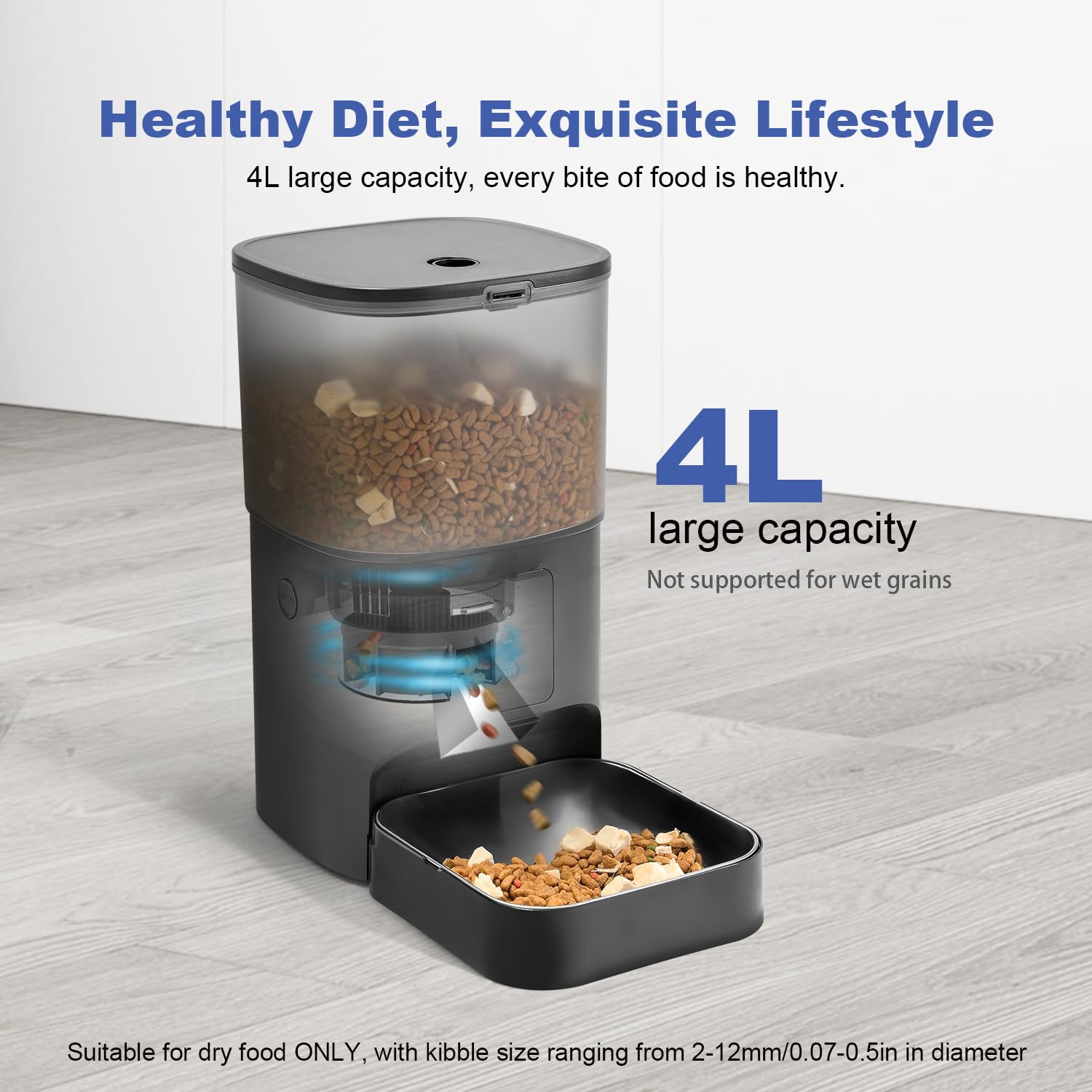 ANDOLL HOME 2.4G/5G Automatic Cat Feeder, 4L WiFi Food Dispenser with 10s Voice Recorder, Pet Feeder up to 10 Meals per Day, Timed Cat Feeder with Dry Food Sealed Ring view 7