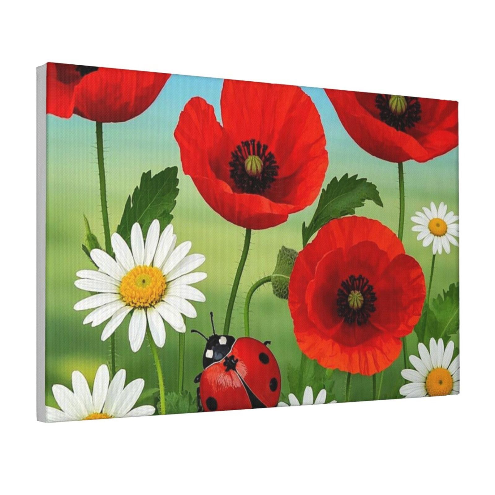 Framed Wall Art for Living Room Art Work, Chamomile Ladybug and Daisy Picture Prints Modern Office Wall Paintings Poster Aesthetic Wall Decorations for Home Decor Ready To Hang 12"x18"
